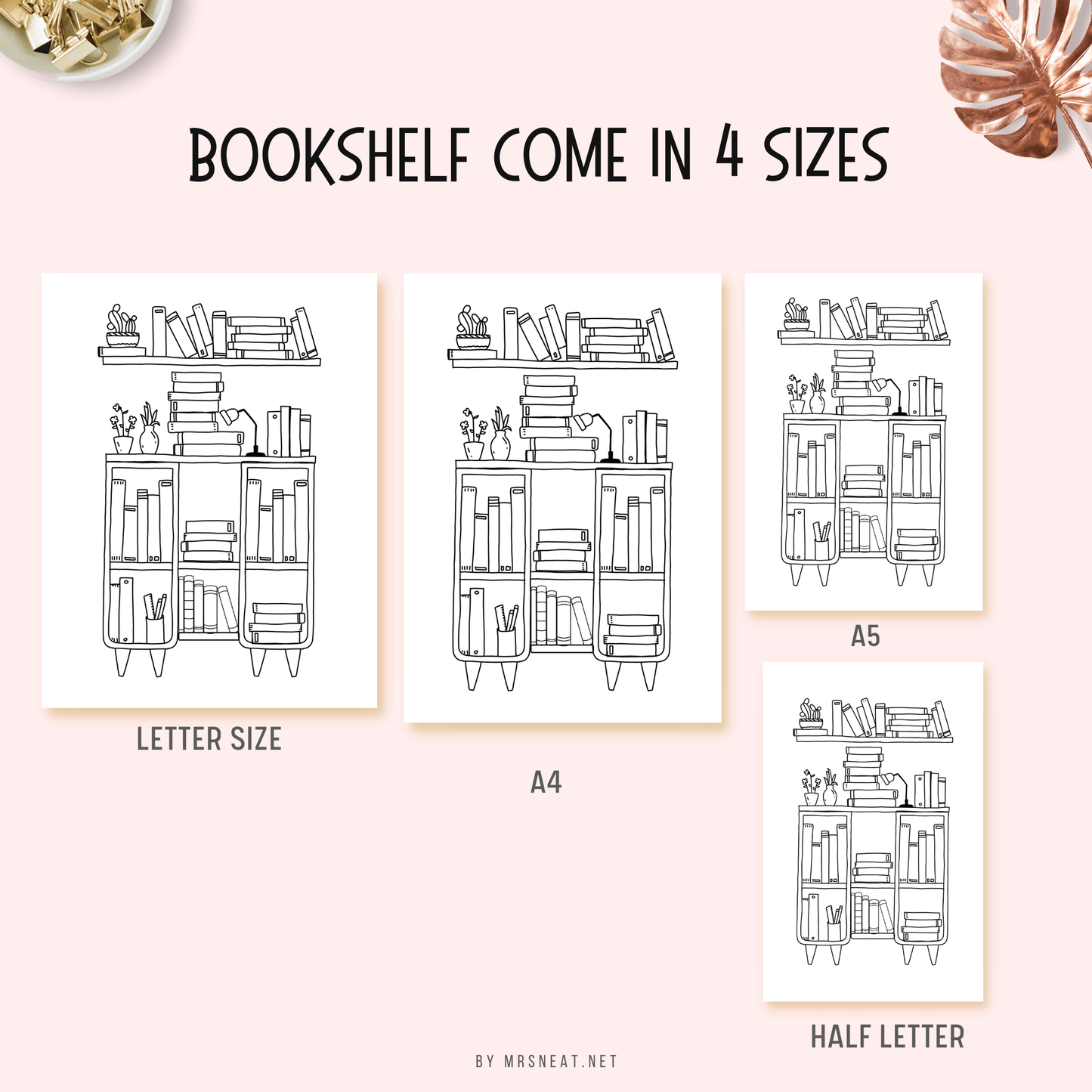 Clean and Cute Bookshelf in Letter size, A4, A5 & Half Letter size