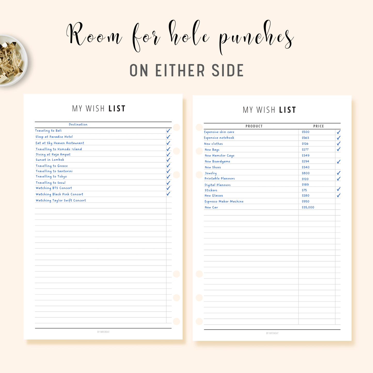 Wish List Printable Planner - M146