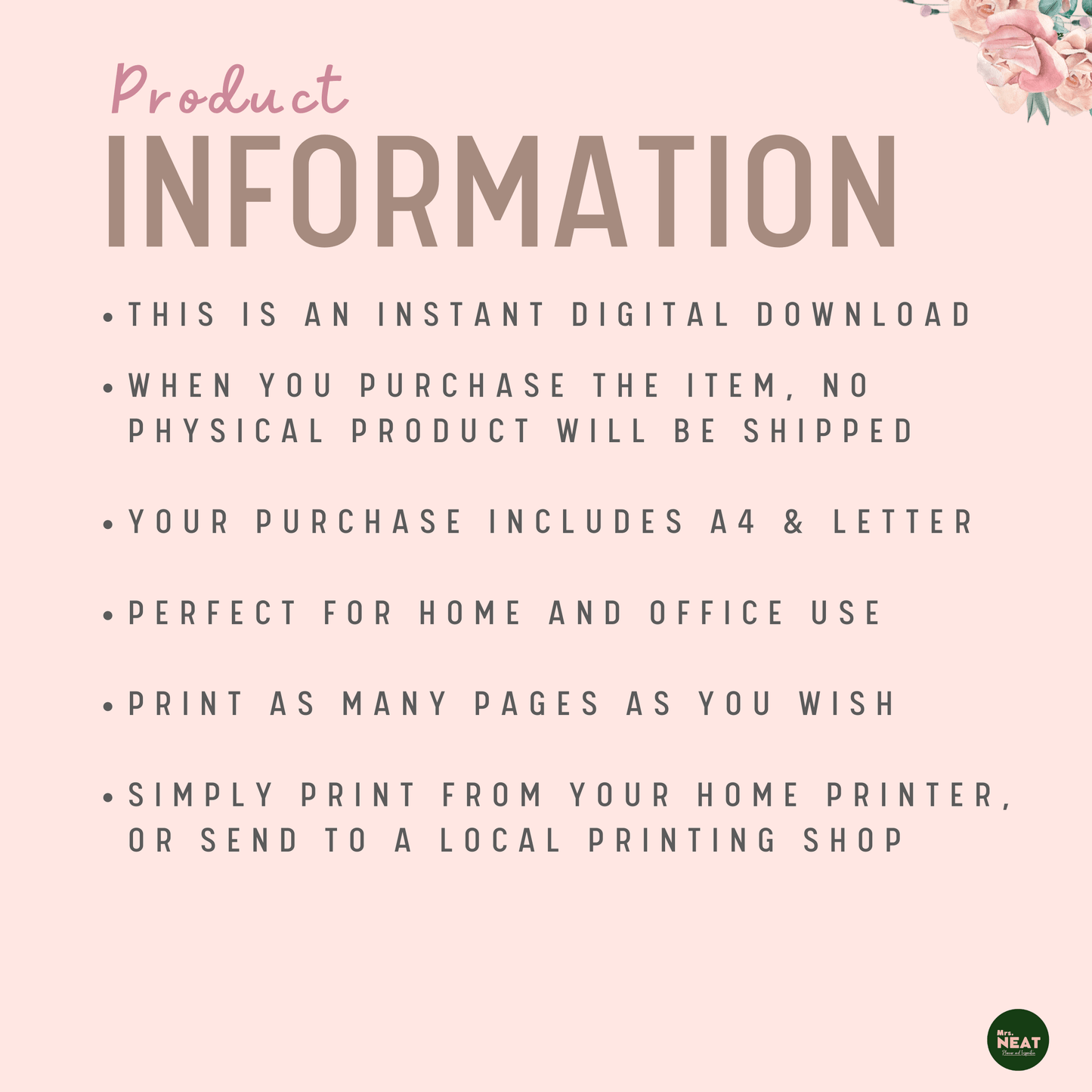 Beautiful Floral Weekly Habit Tracker Product Information
