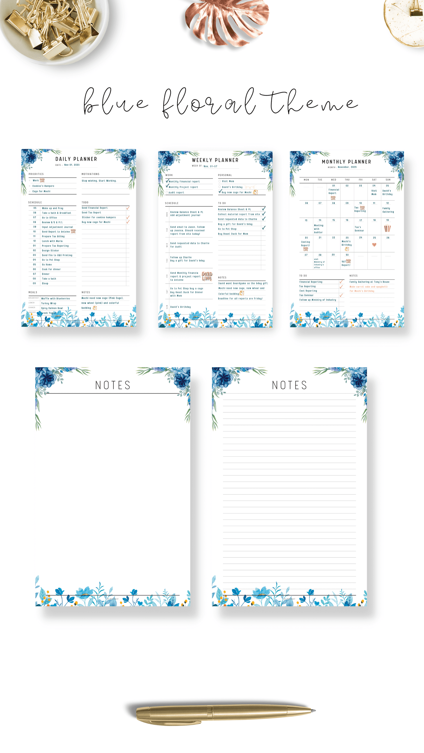 Daily, Weekly, Monthly Planner & Notes Pages - M153