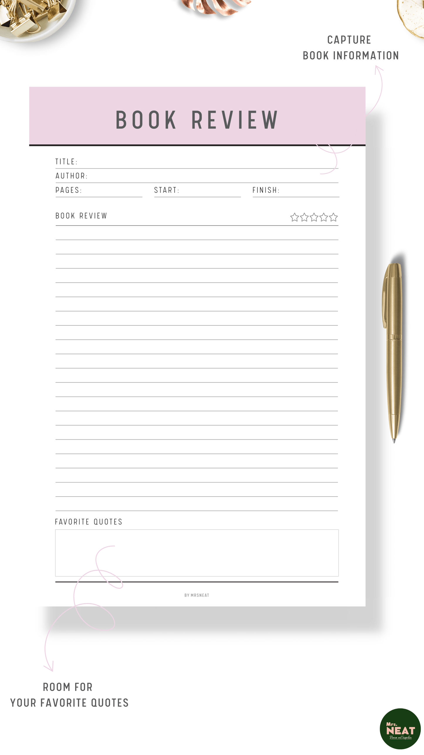 Beautiful Pink Blush Book Review with room for favorite quotes