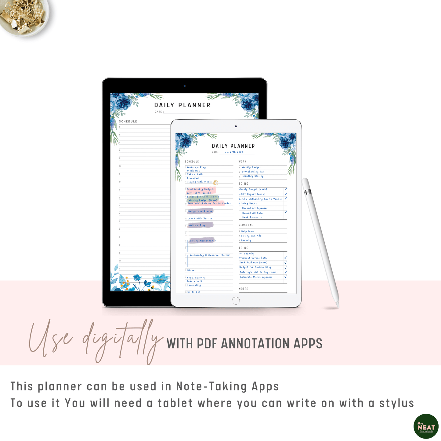 Blue Floral Work From Home Planner - M140