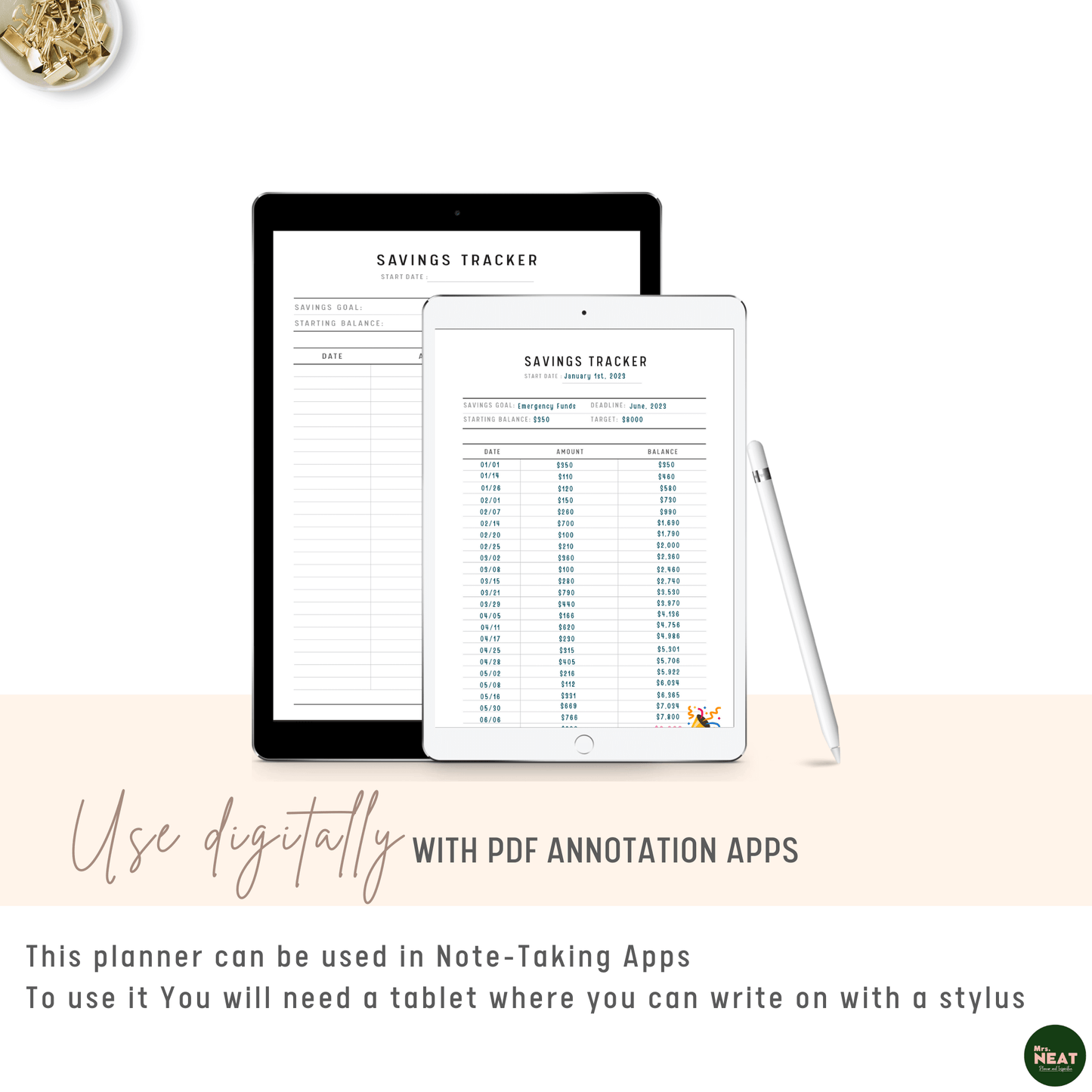 Saving Tracker Planner used Digitally with Tablet and Stylus