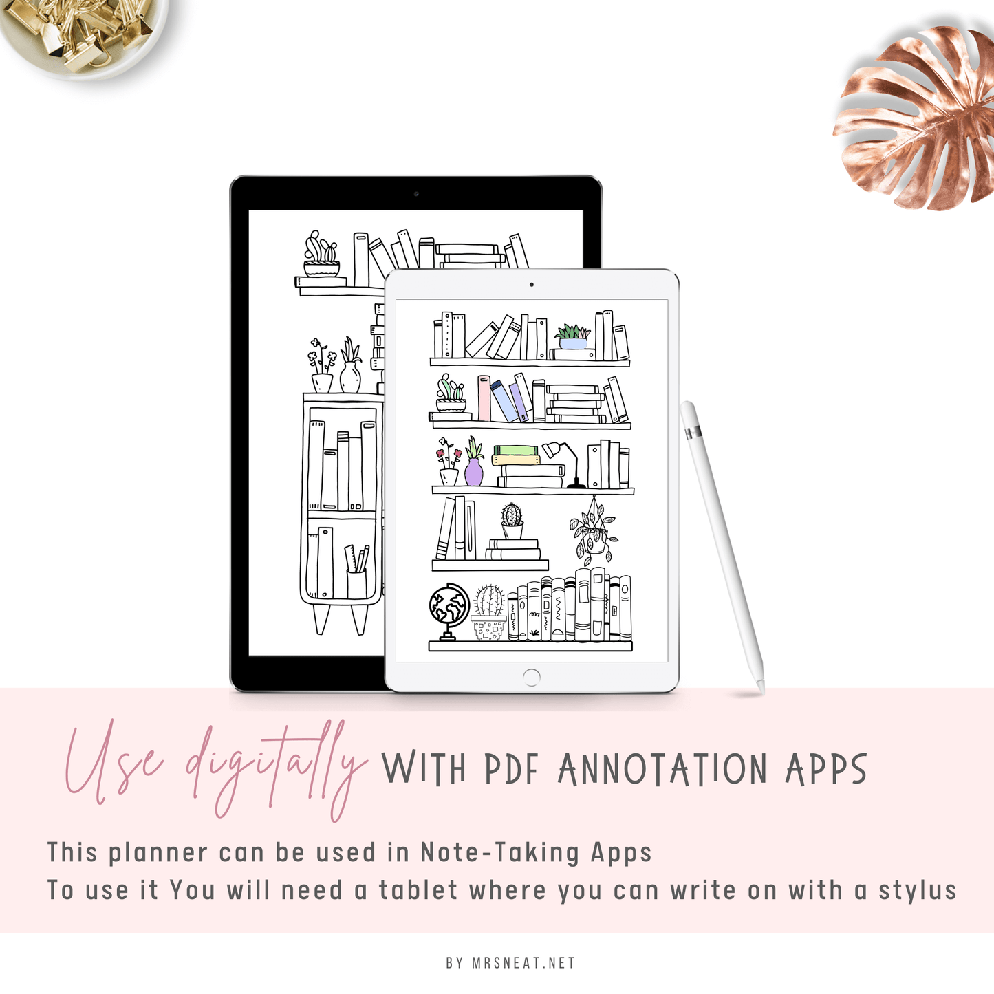 Colorful Bookshelf use digitally on tablet and stylus with PDF annotation apps