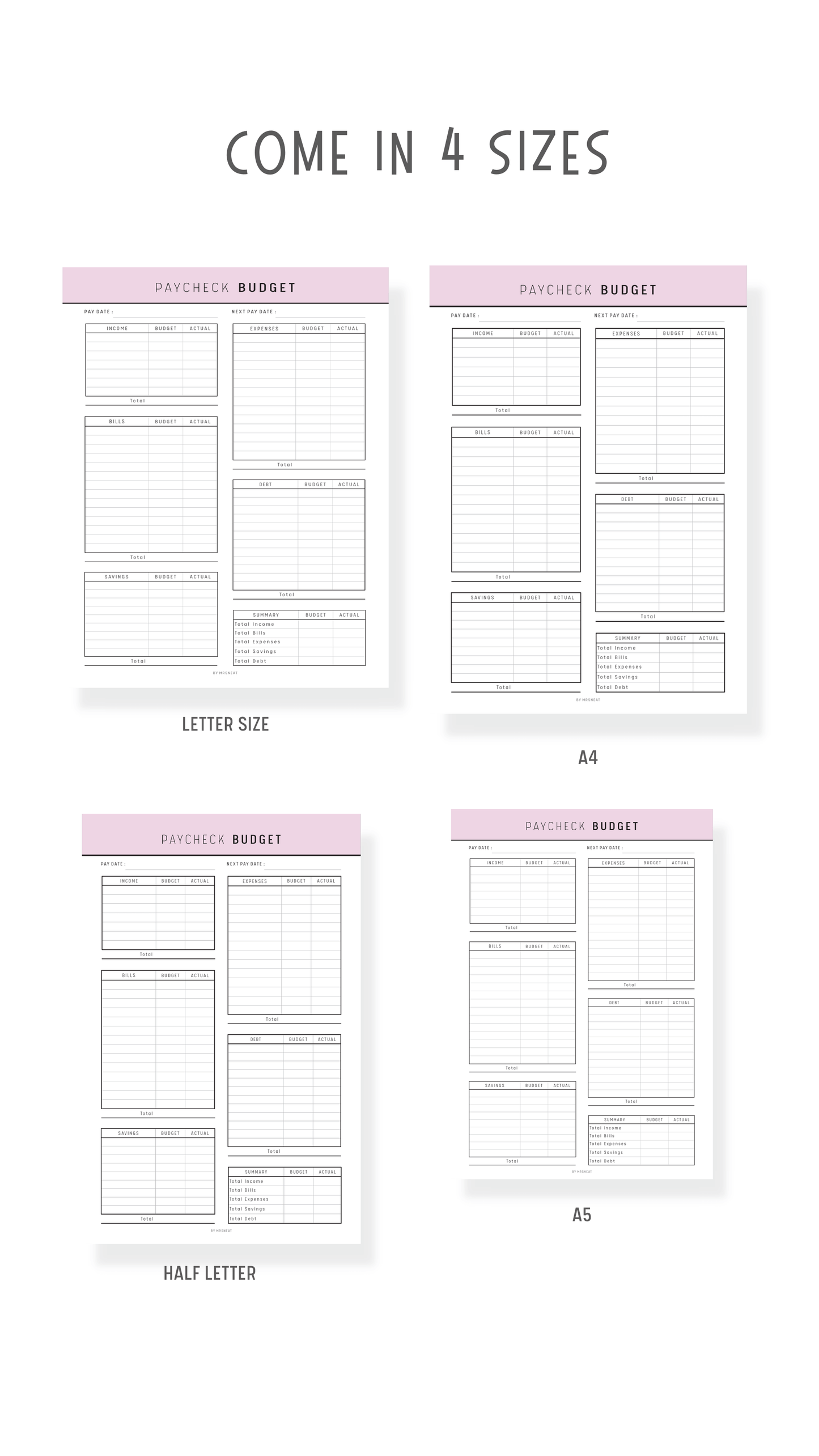 Paycheck Budget Template Printable - M147