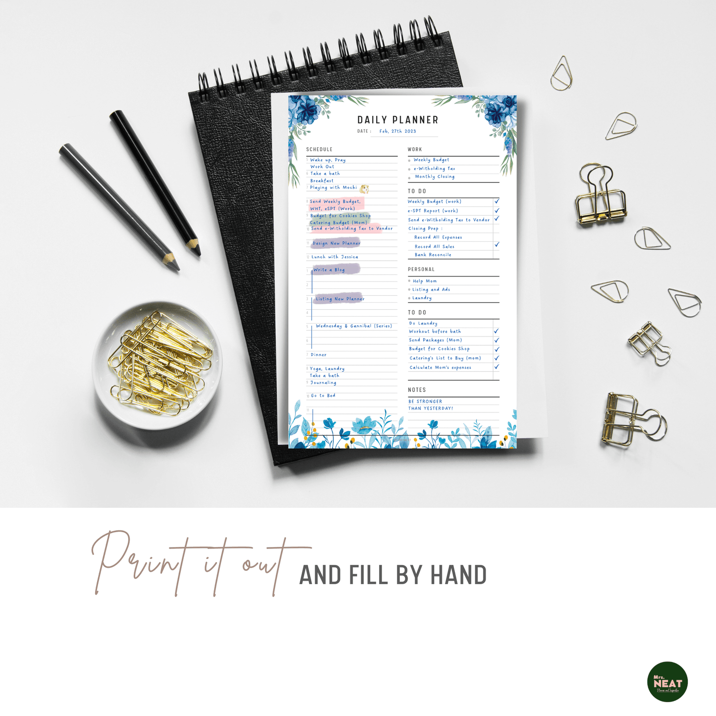 Blue Floral Work From Home Planner - M140
