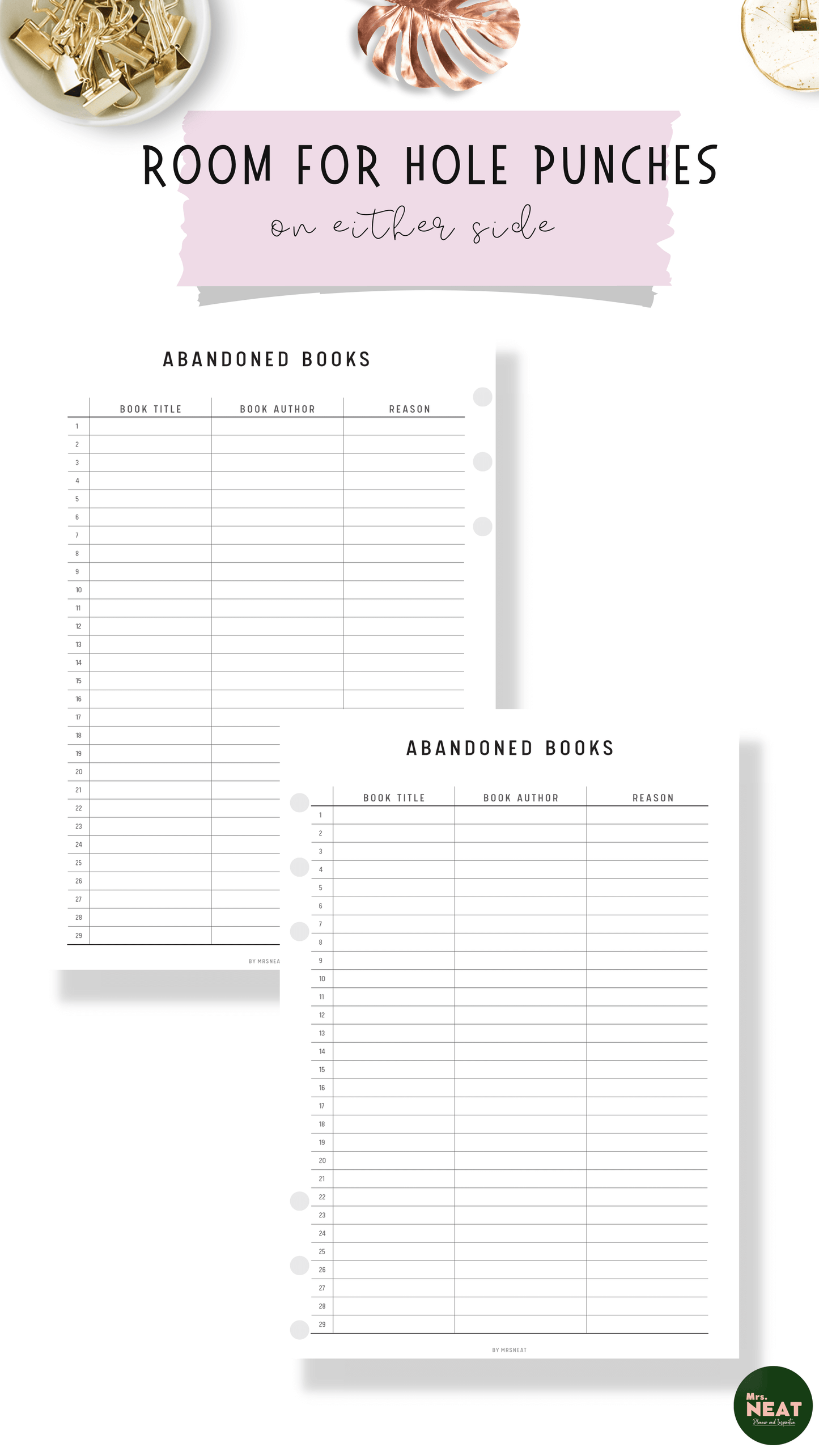 Abandoned Books Printable with room for hole punches on either side