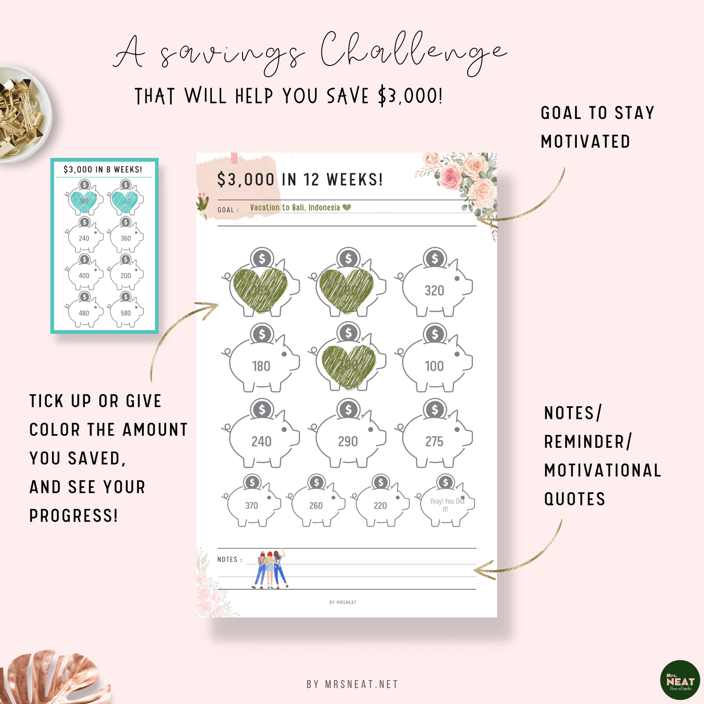 Free $3000 Saving Challenge Printable - M148
