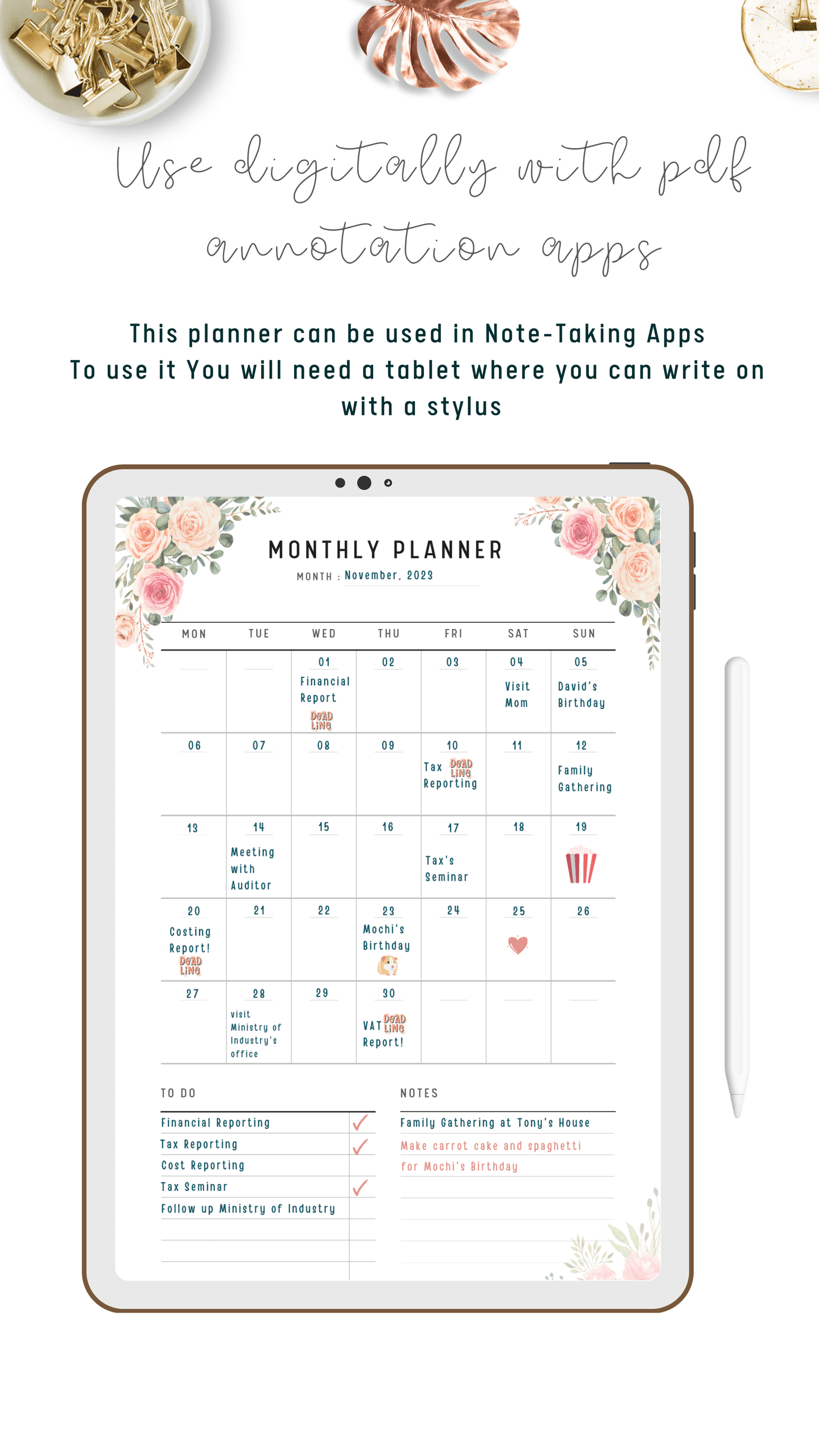Daily, Weekly, Monthly Planner & Notes Pages - M153
