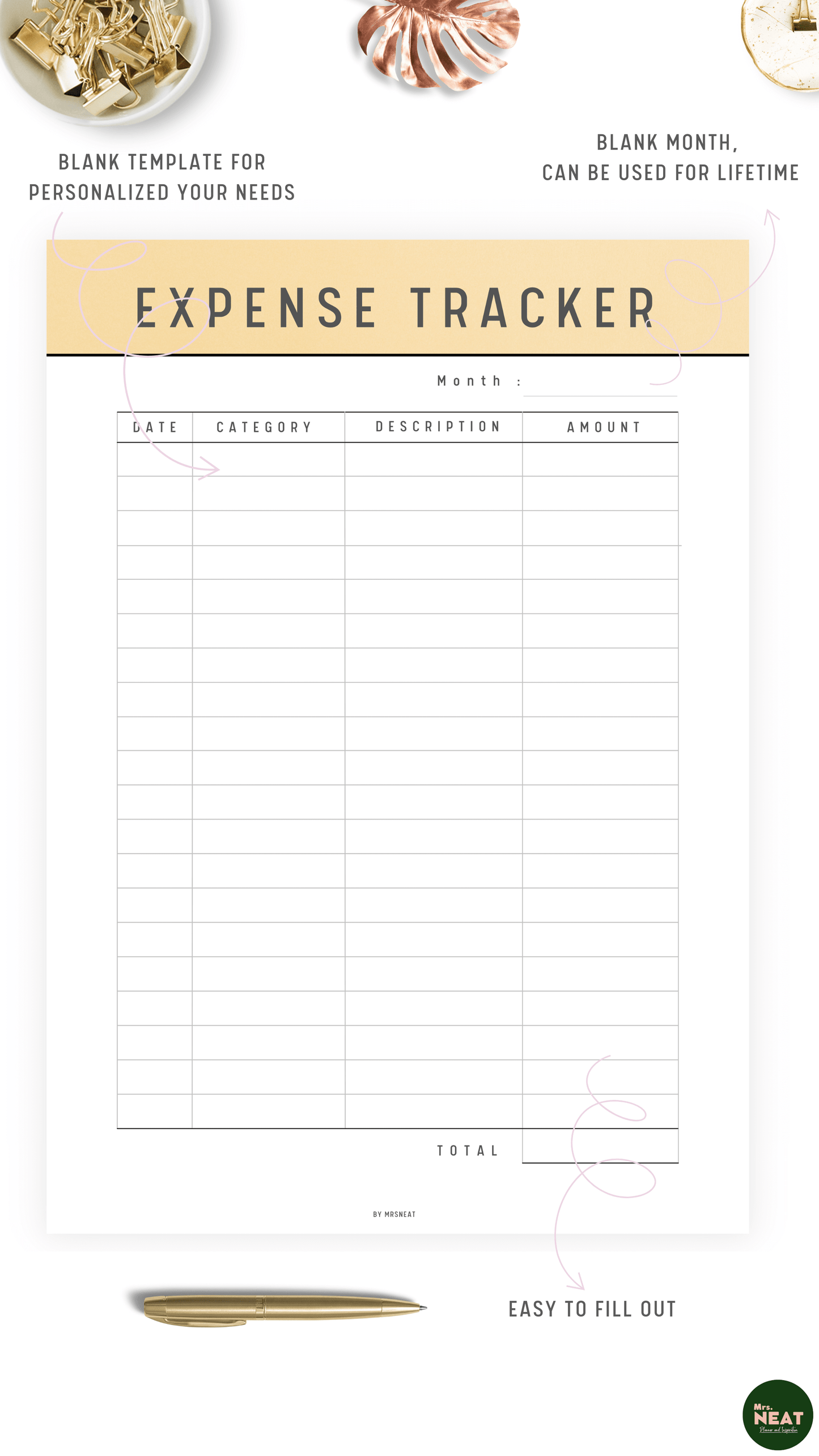 Yellow Expense Tracker Printable