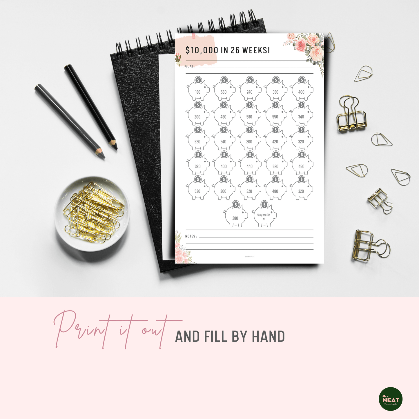 Floral $10,000 Savings Challenge in 26 Weeks - M155/6