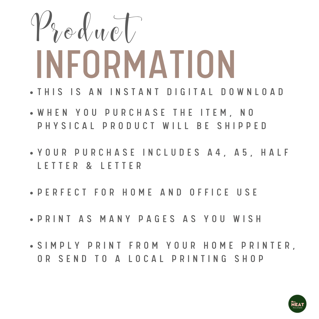 Minimalist Daily Planner Product Information