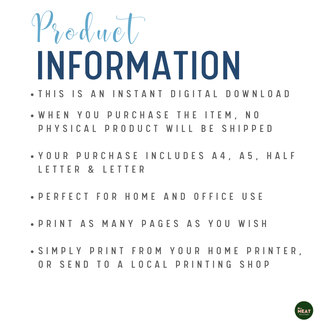 Blue Floral Daily Planner Product Information