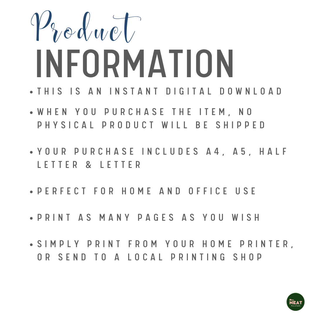 Blue Floral Monthly Planner Product Description