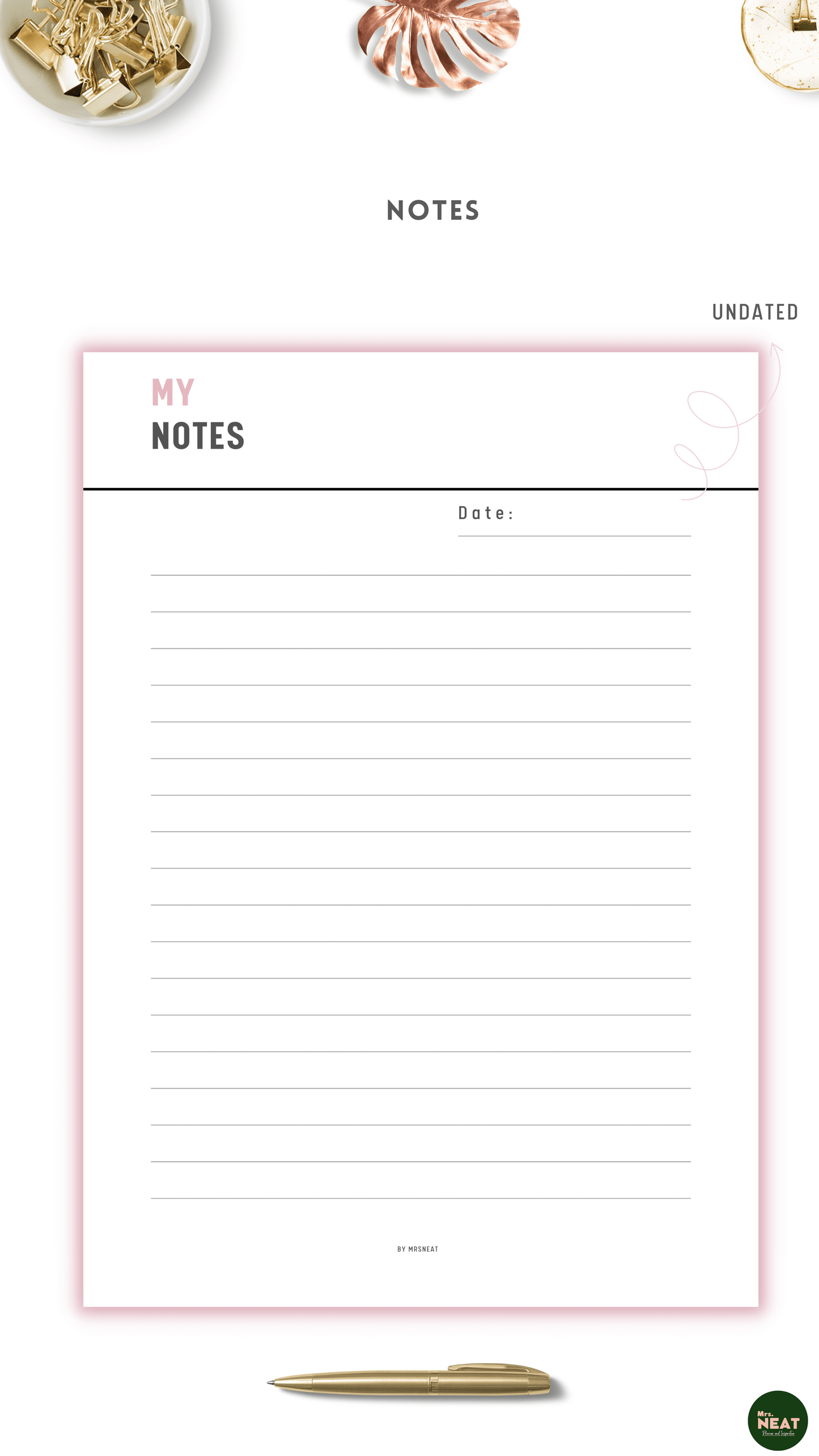 Notes Page in minimalist and clean design with black pink font color