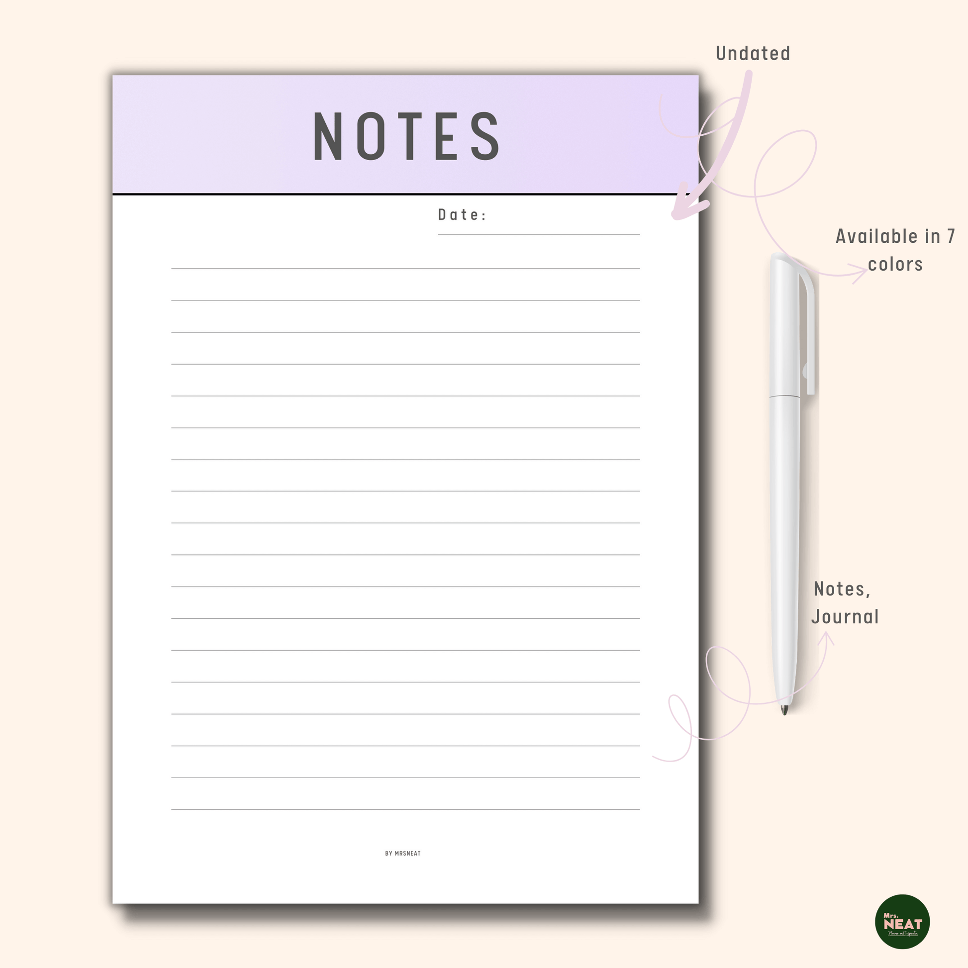 Beautiful and minimalist lined notes journal with white pen