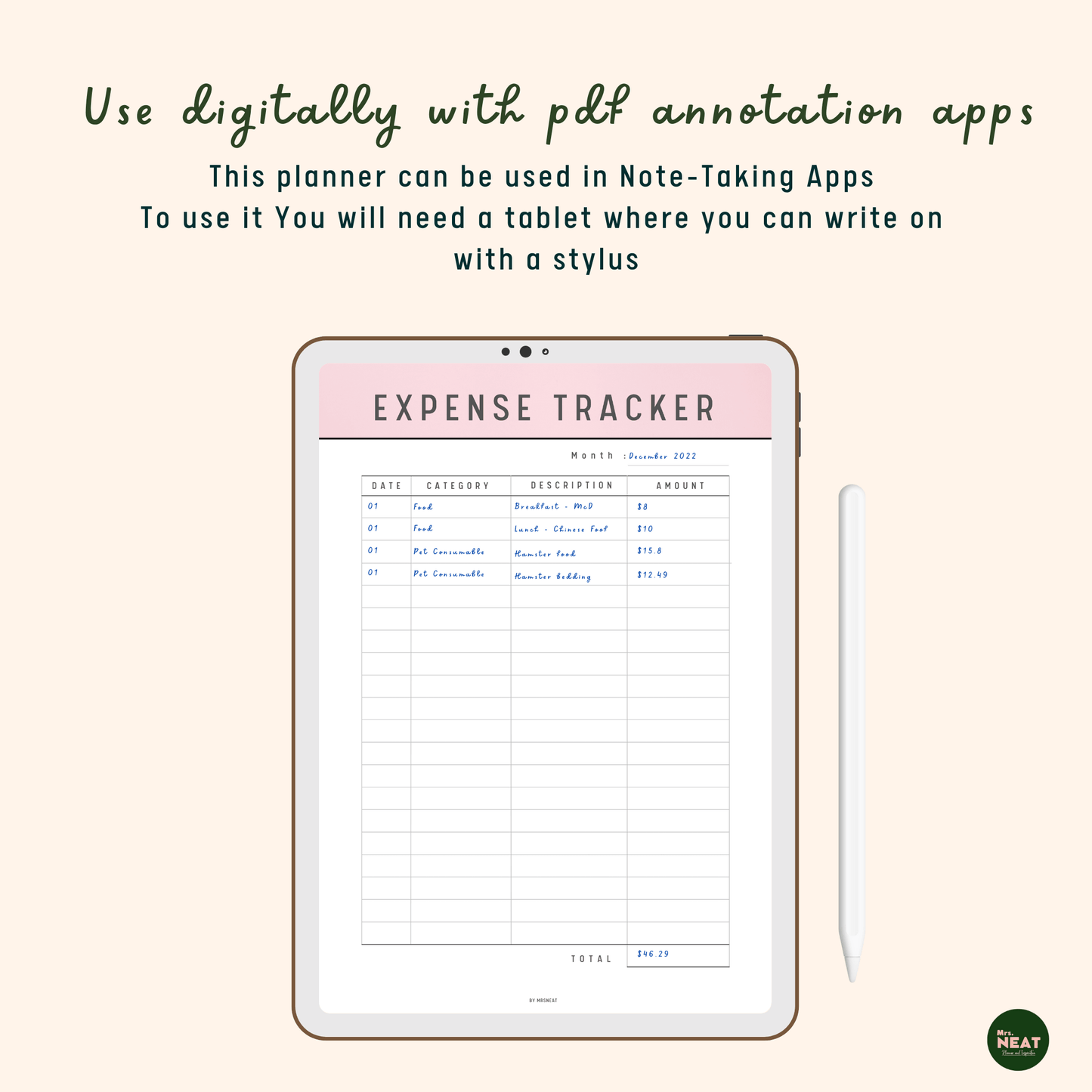 Digital Expense Tracker Printable