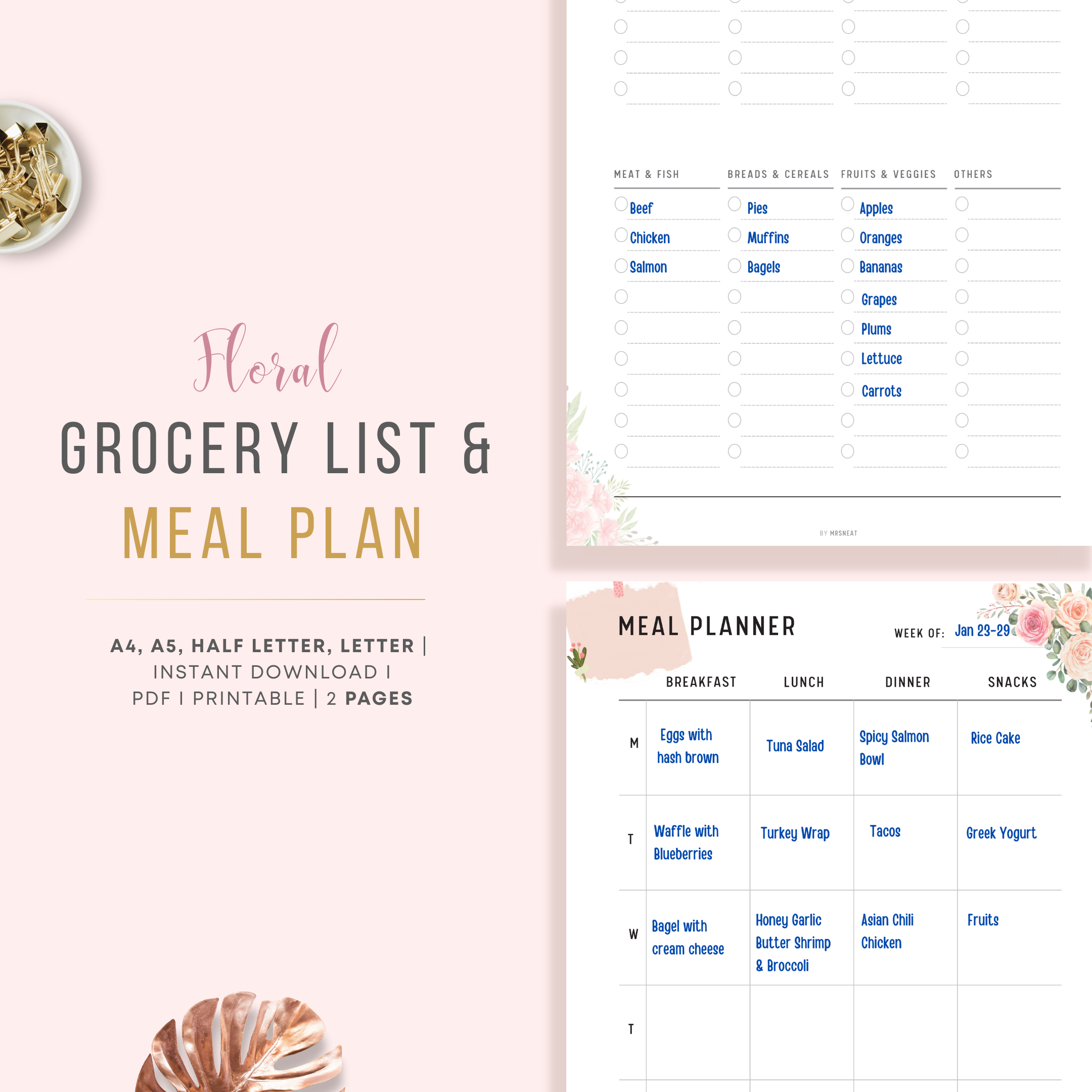 Free Printable Grocery List and Meal Planner