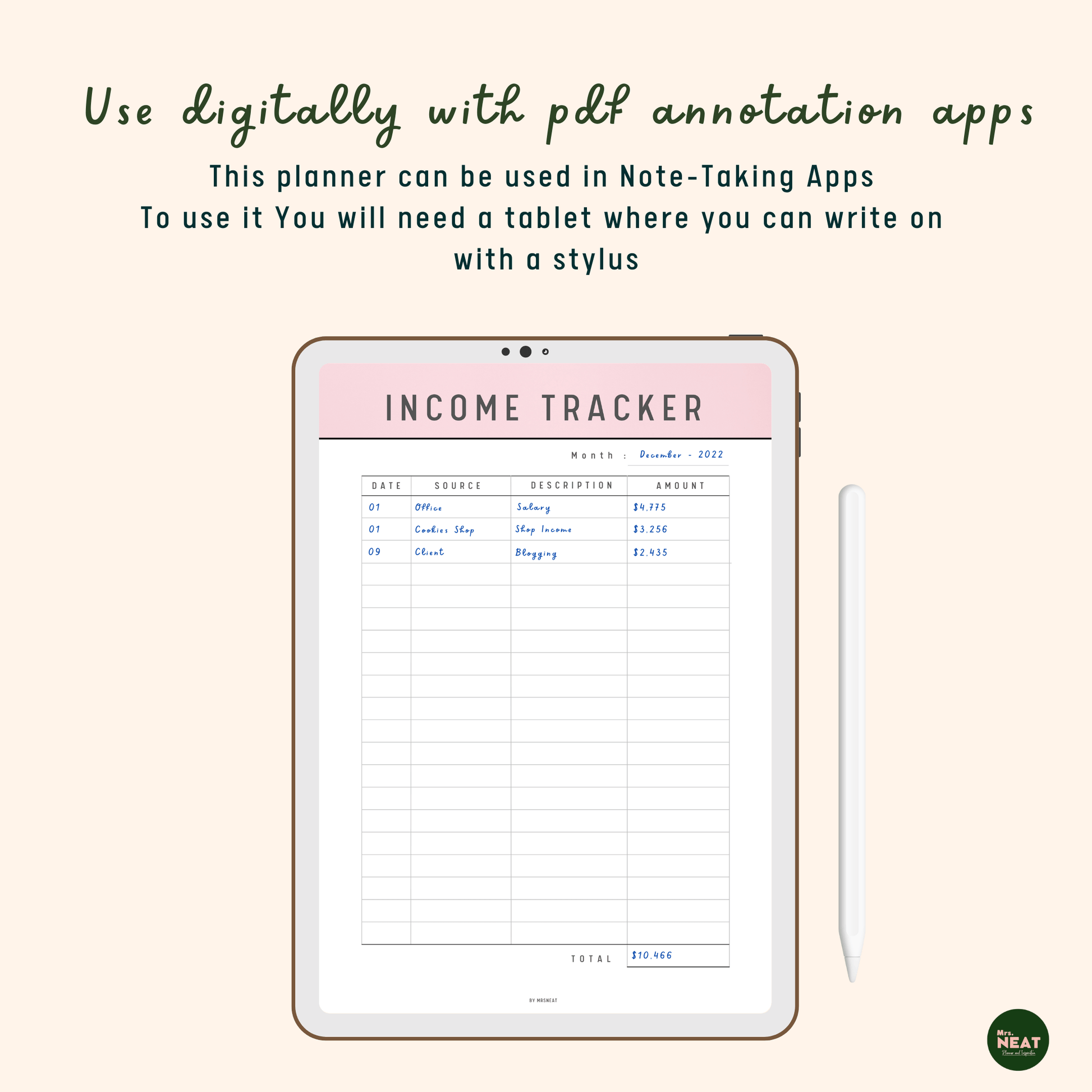 Income Tracker Printable Planner