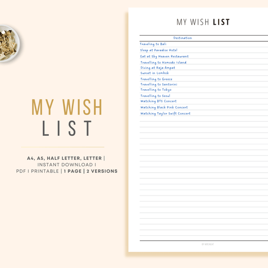 Wish List Tracker Planner Printable