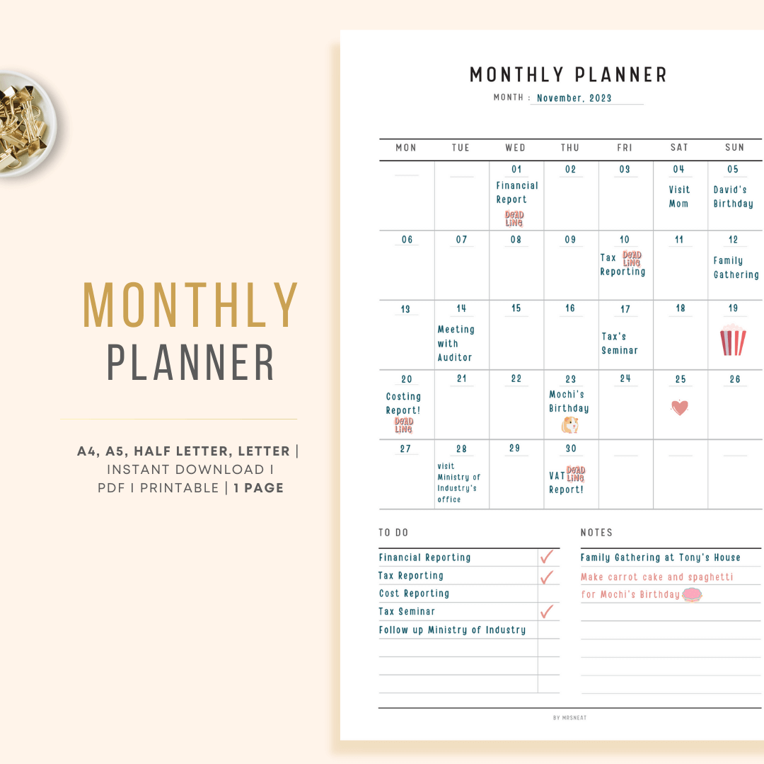Clean and Minimalist Monthly Planner Printable