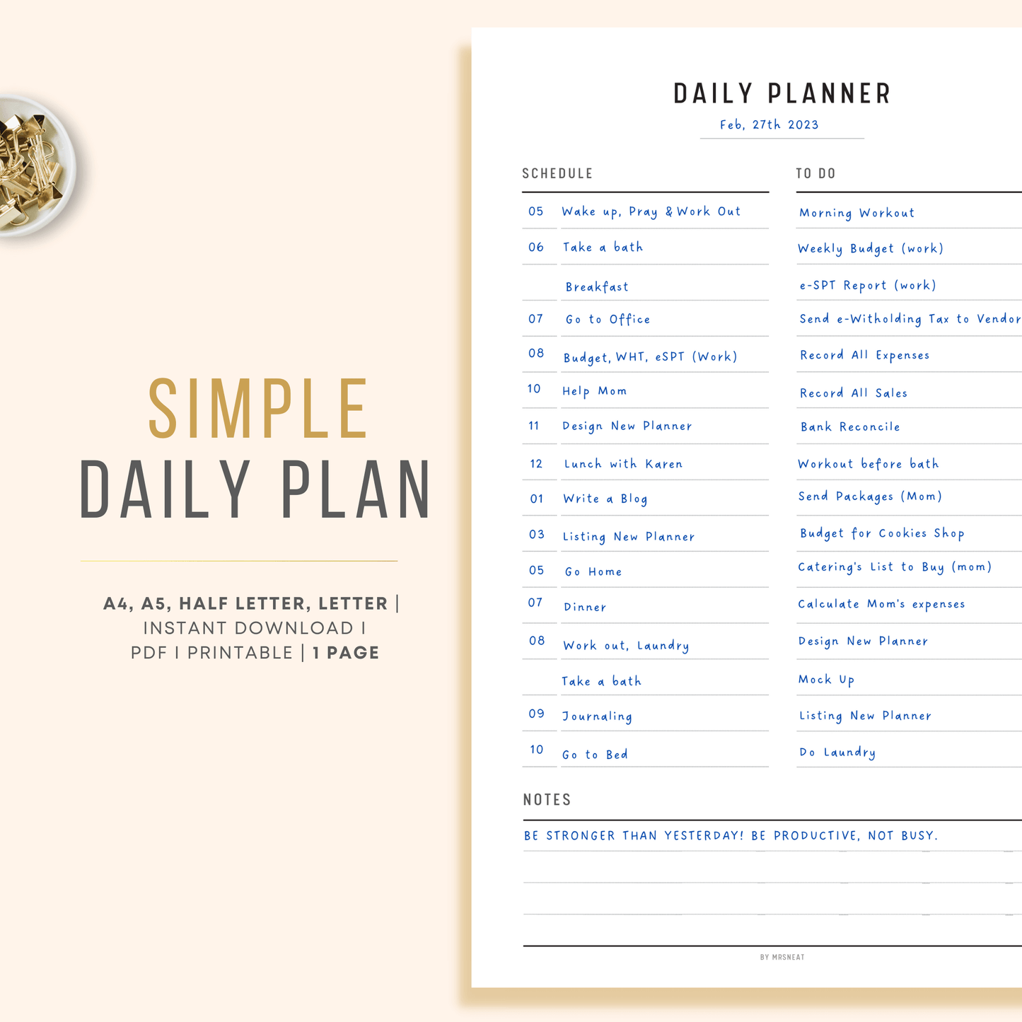 Simple and Minimal Daily Planner Printable