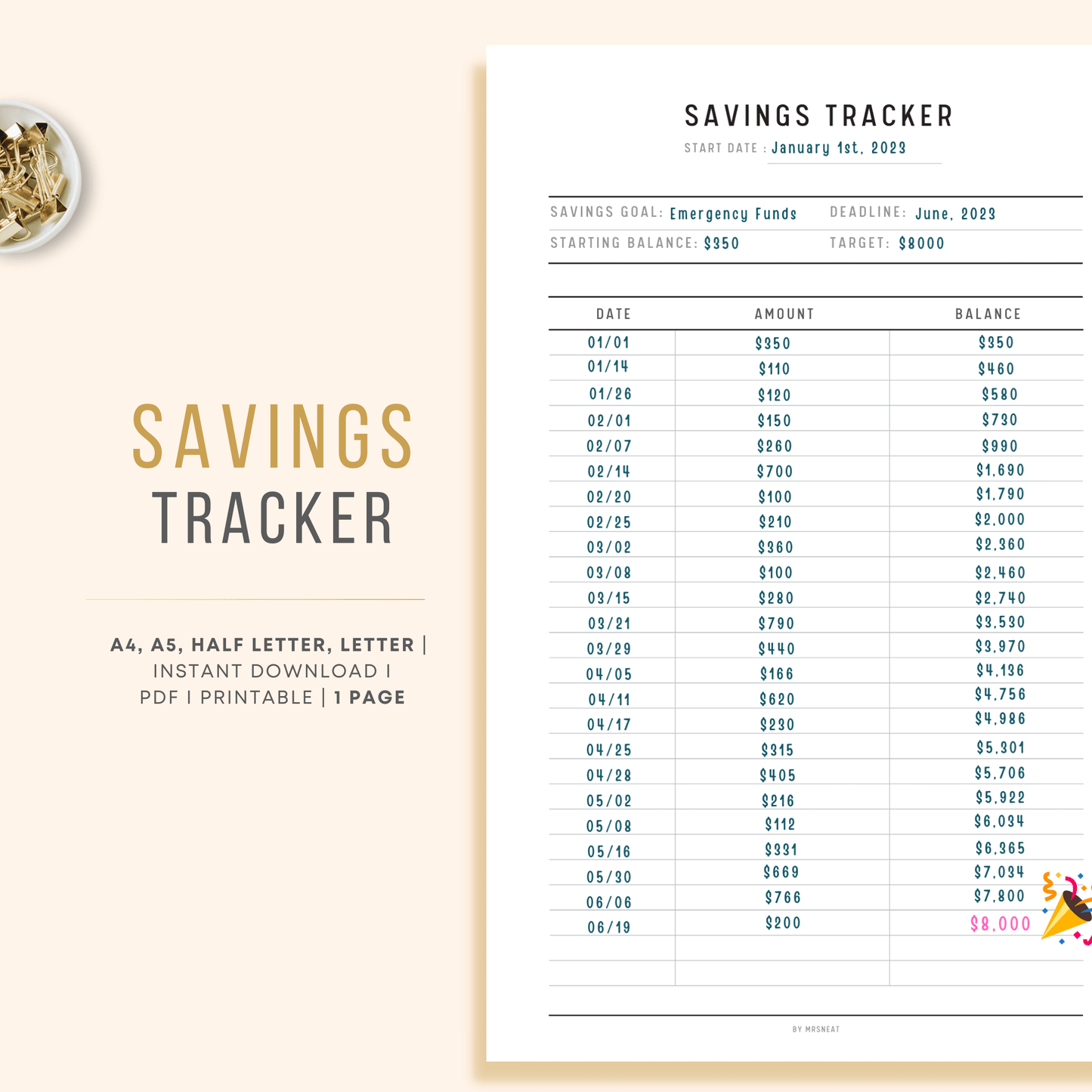 Minimalist Saving Tracker Planner Printable