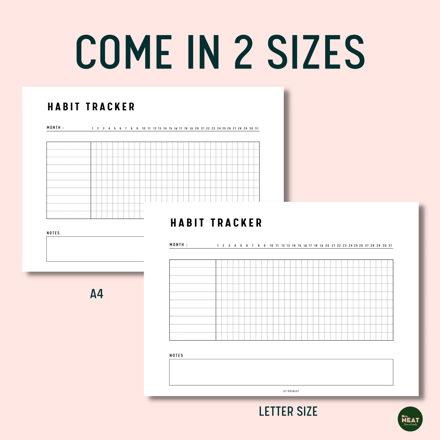 Monthly Habit Tracker Printable, Fillable Habit Tracker Landscape, Routine Tracker, Monthly Planner, PDF, Instant Download, A4, US Letter