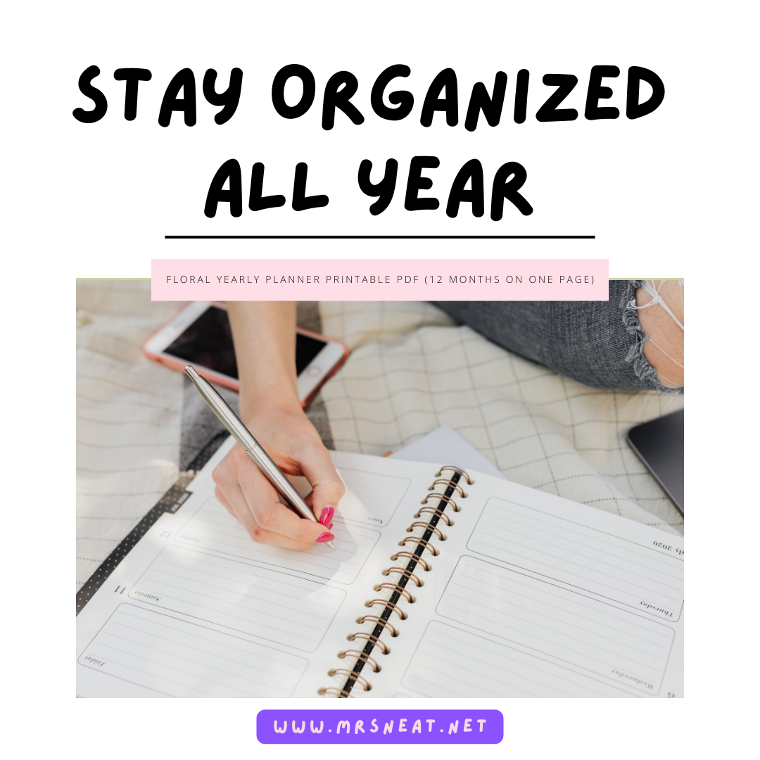 Stay Organized All Year – Floral Yearly Planner Printable PDF (12 Months on One Page)
