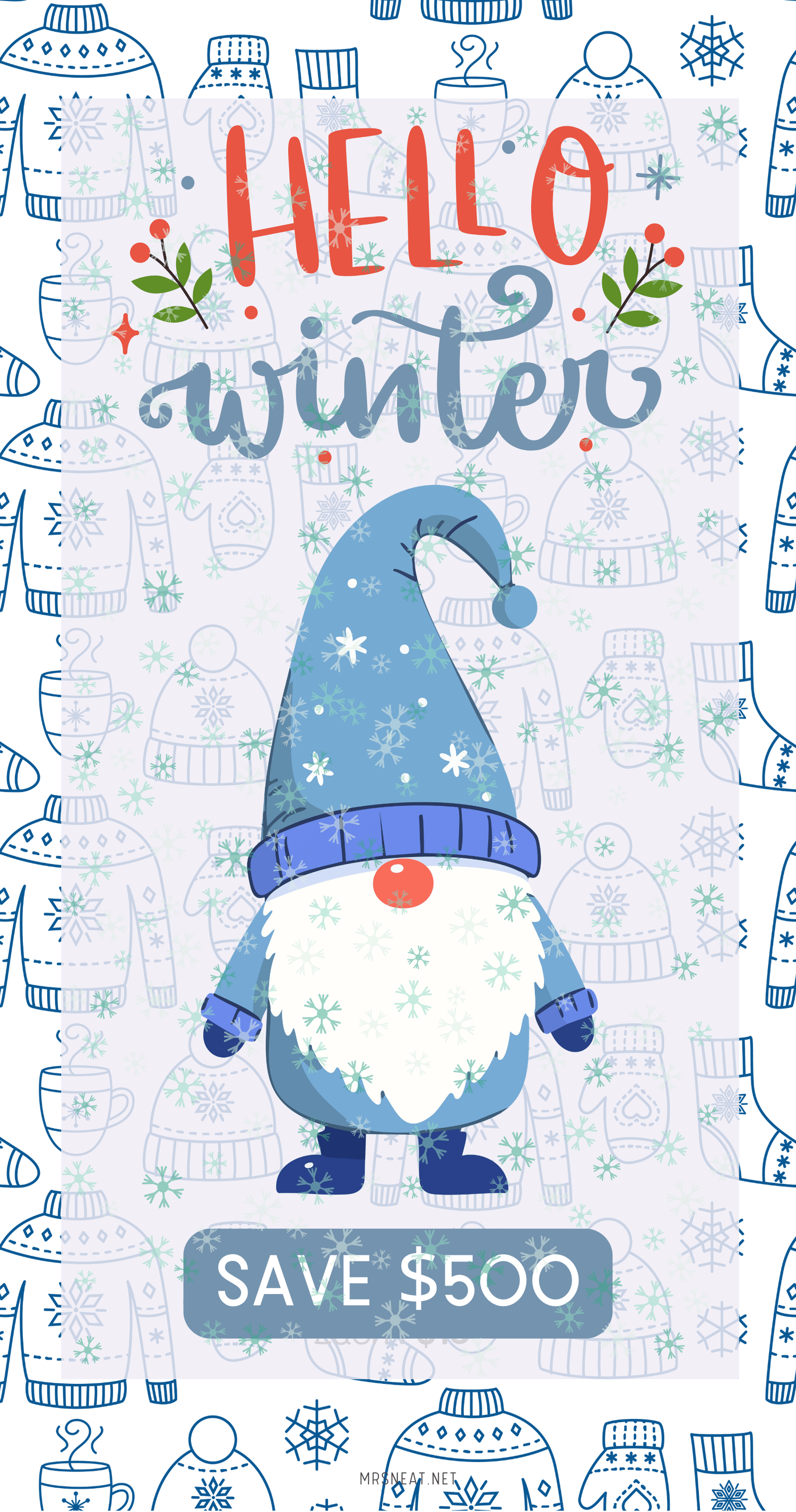 Hello Winter printable savings challenge with winter-themed money savings tracker and budgeting printable.