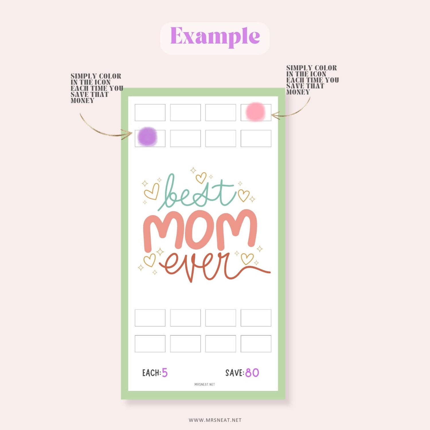 Cute and Adorable Green Pastel Mothers Day Fund Savings Challenge Printable for Mothers Day Gift, Instant Download