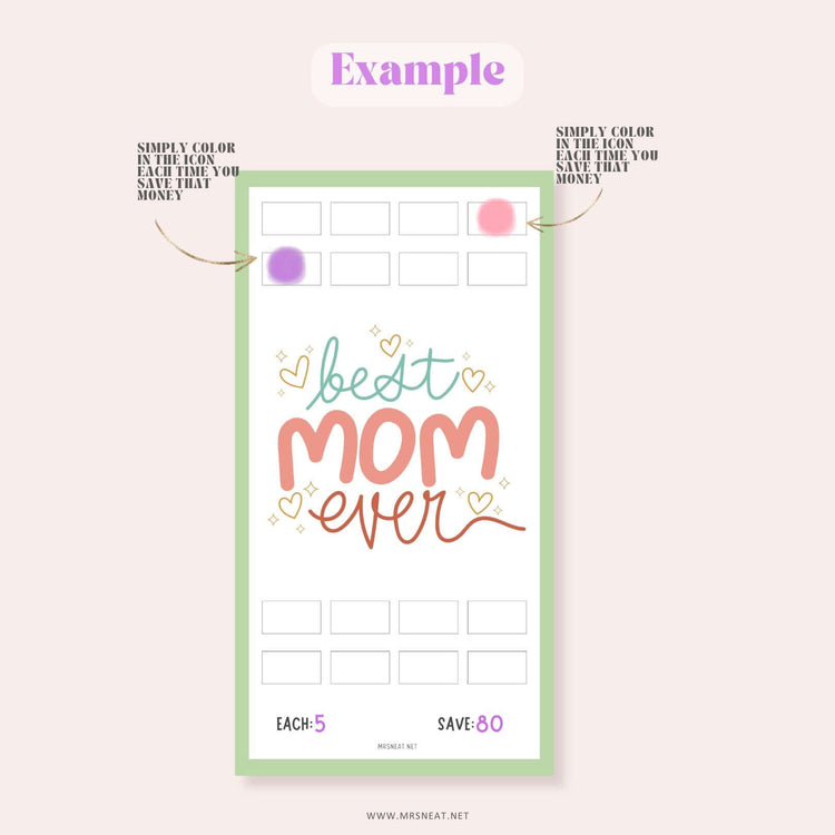 Cute and Adorable Green Pastel Mothers Day Fund Savings Challenge Printable for Mothers Day Gift, Instant Download