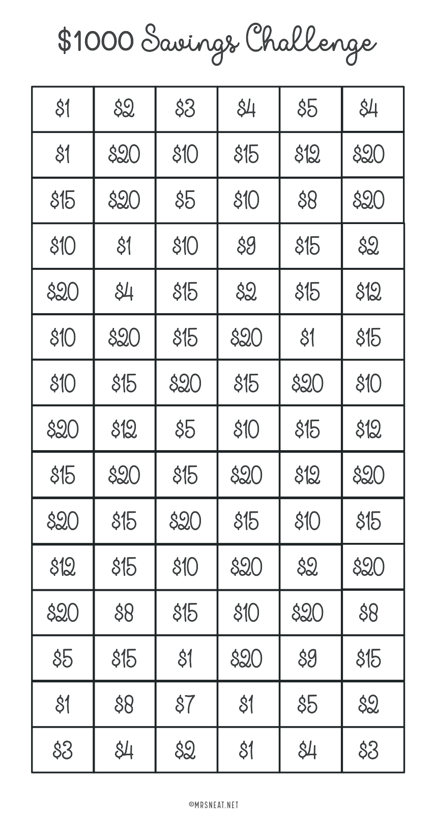 Printable 2000, 1000 Dollar Savings Challenge & 100 Envelope Challenge, Fit A6 Size, 3 Challenges in One Sheet, Instant Download, Digital Download