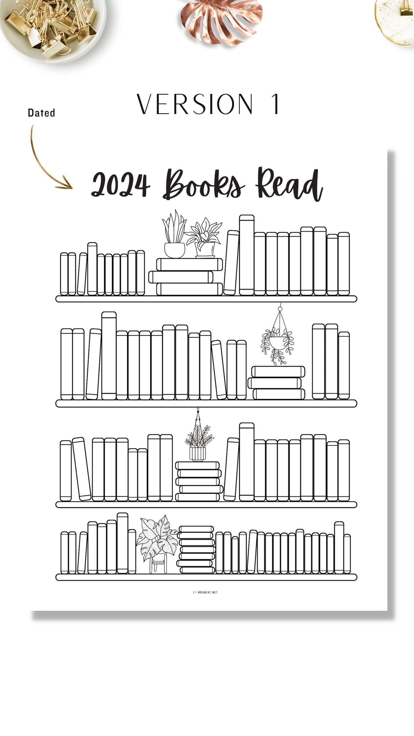 2024 Bookshelf Reading Tracker Printable - 100 Books