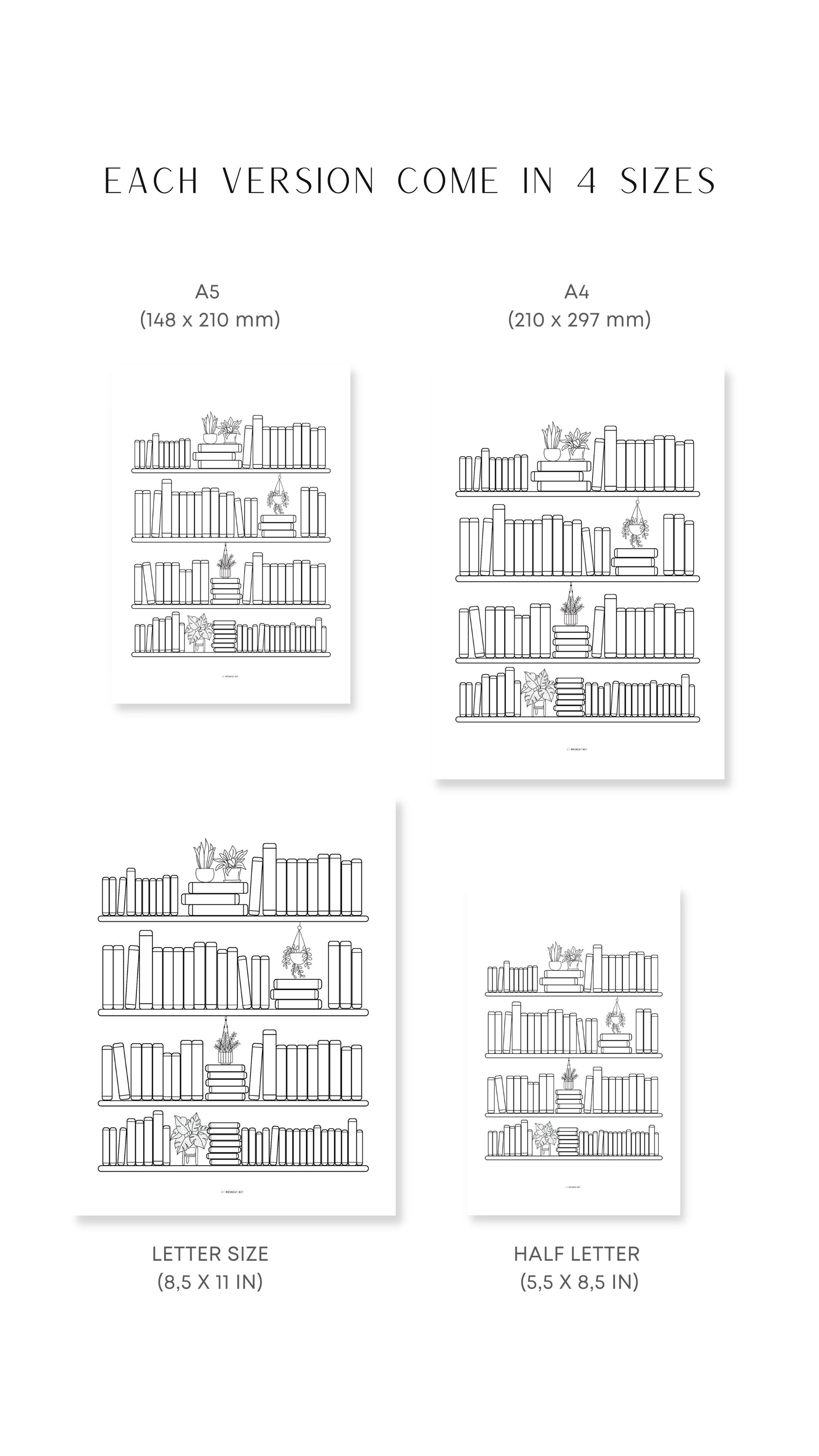 A4, A5, Letter, Half Letter Bookshelf Reading Tracker Printable Insert