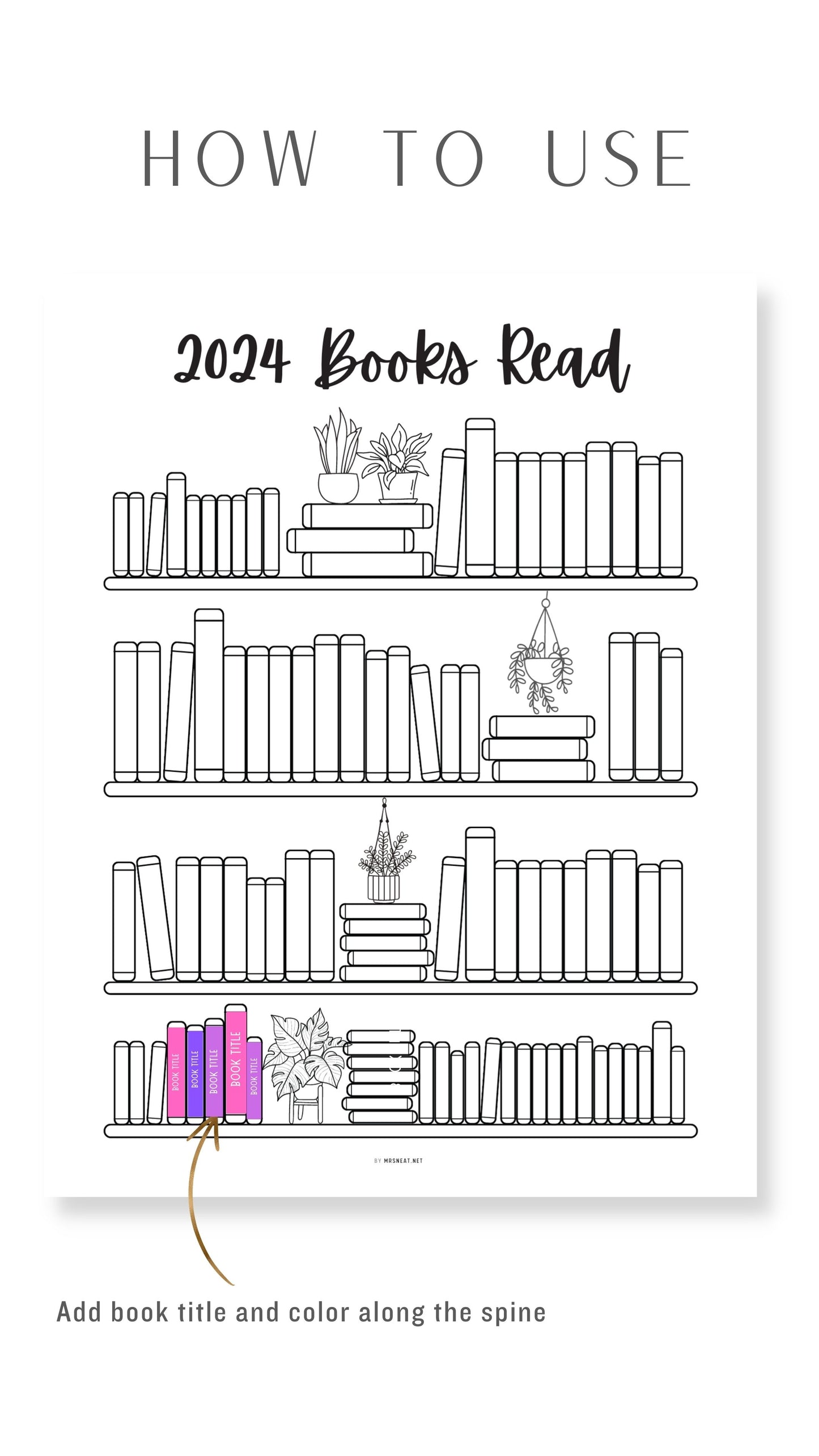 Clean and Minimalist Bookshelf Reading Tracker Printable - 100 Books
