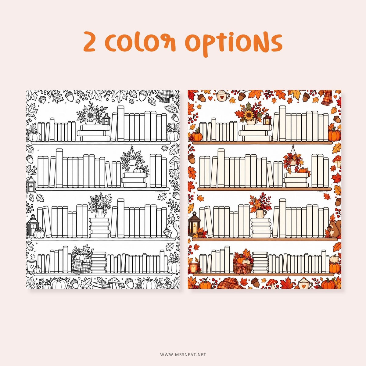 Autumn Bookshelf Reading Tracker featuring 100 book spaces for a cozy fall reading challenge and yearly reading goal