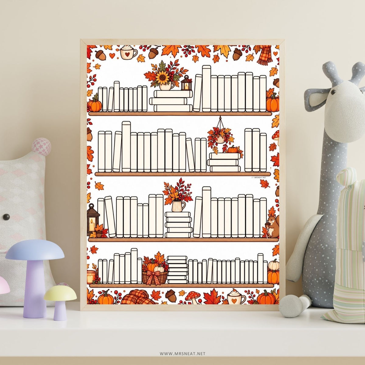 Fall Bookshelf Reading Tracker | 100 Books Autumn Reading Challenge Printable & Digital