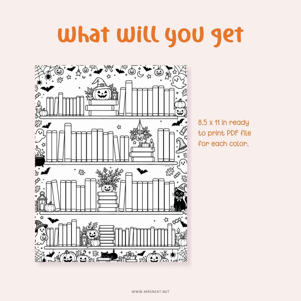 Spooky reading tracker printable with a Halloween-themed bookshelf for tracking books during fall and spooky season