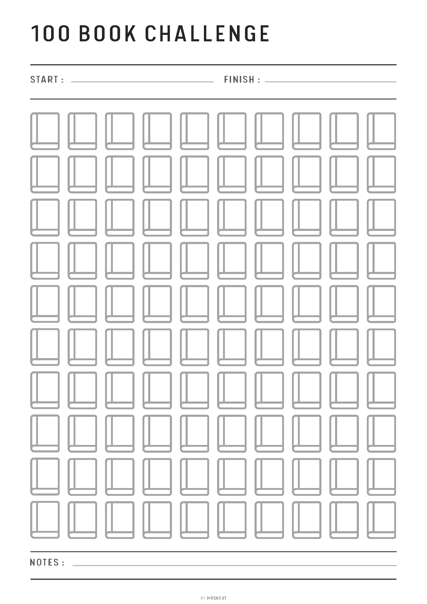 Book Challenge Printable, 100, 50, 30 Book Challenge, 25 Book Challenge, Reading Challenge, A4, A5, Half Letter, Letter, 4 Versions, PDF