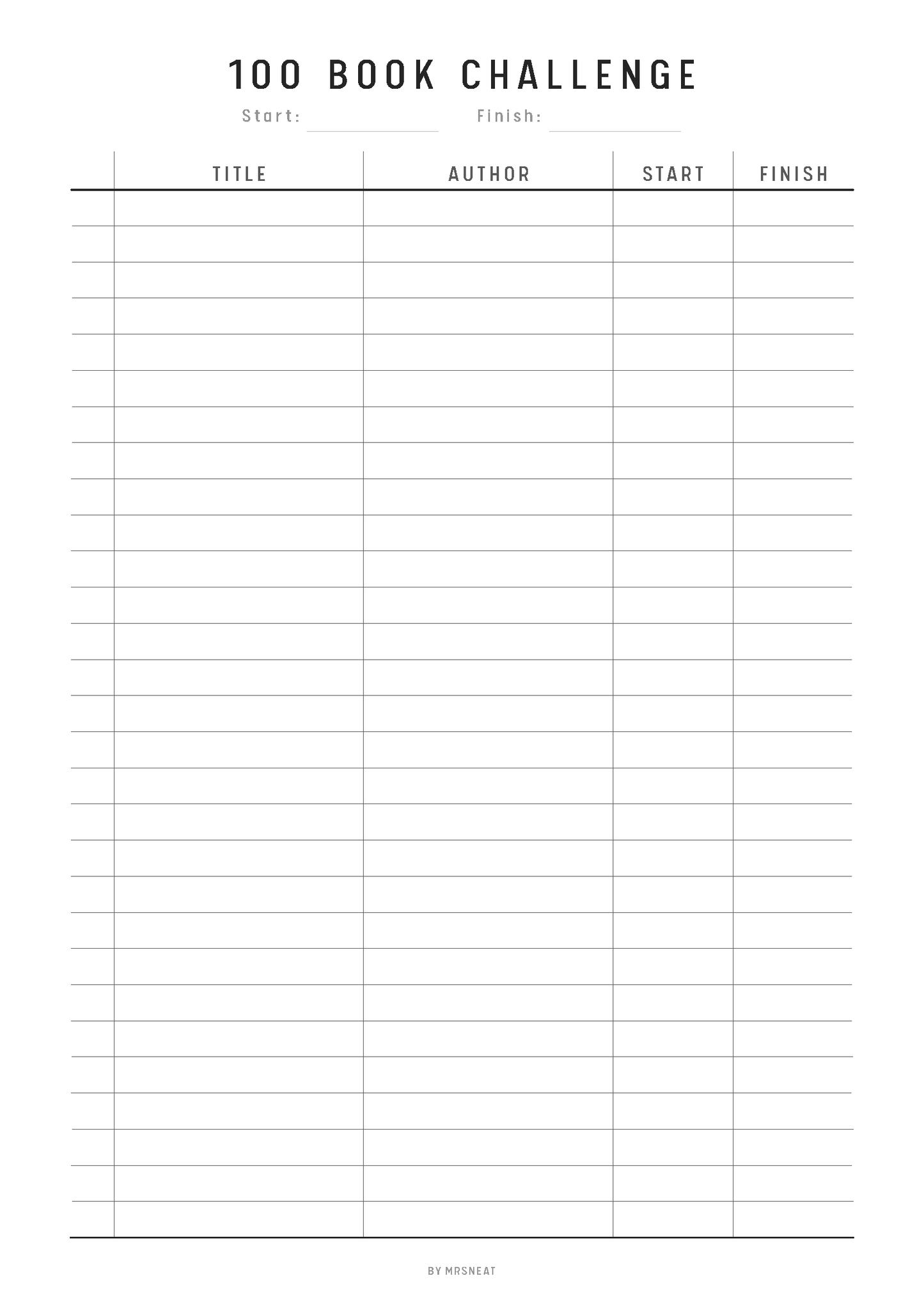 Book Challenge Printable, 100, 50, 30 Book Challenge, 25 Book Challenge, Reading Challenge, A4, A5, Half Letter, Letter, 4 Versions, PDF