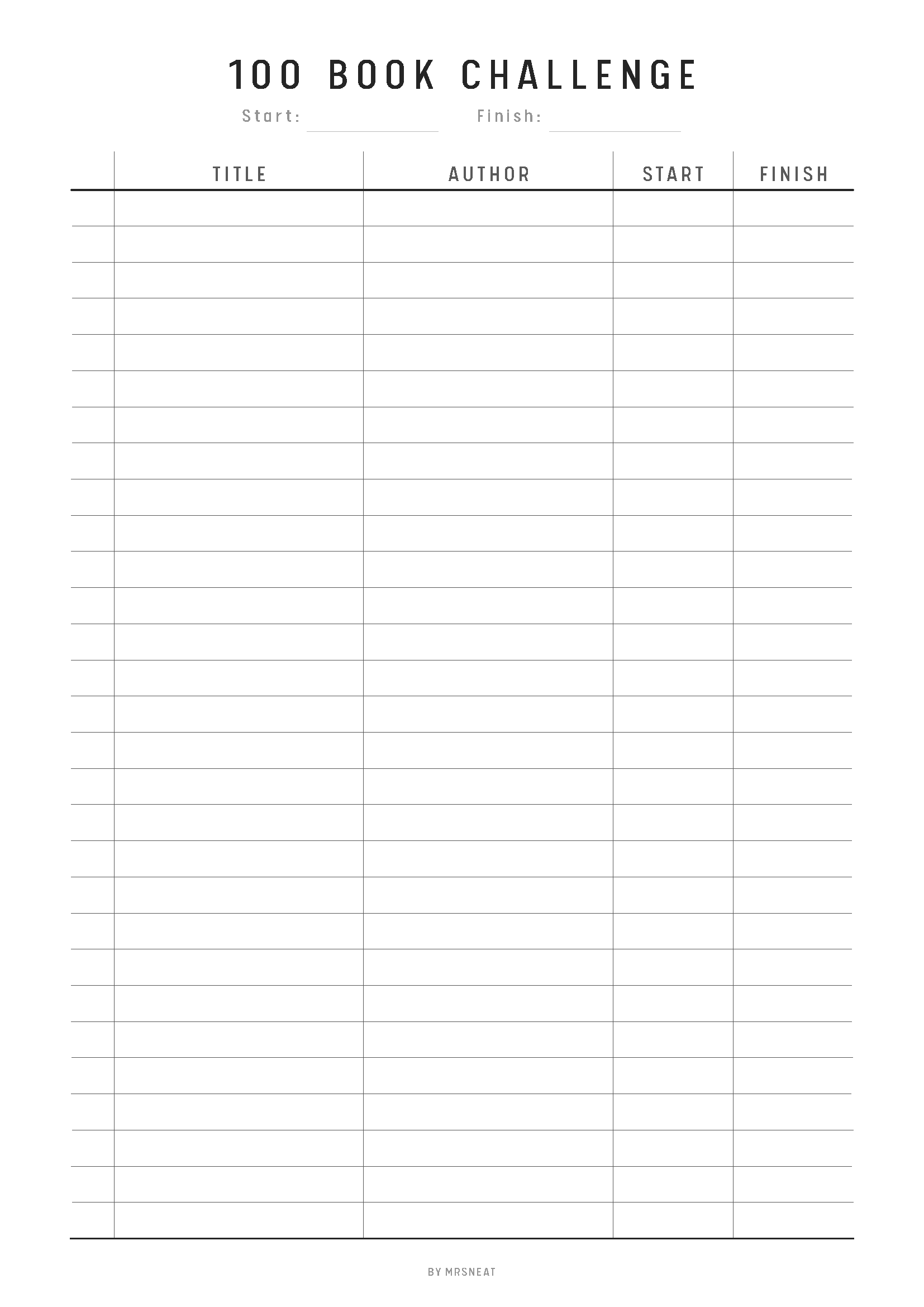 Book Challenge Printable, 100, 50, 30 Book Challenge, 25 Book Challenge, Reading Challenge, A4, A5, Half Letter, Letter, 4 Versions, PDF