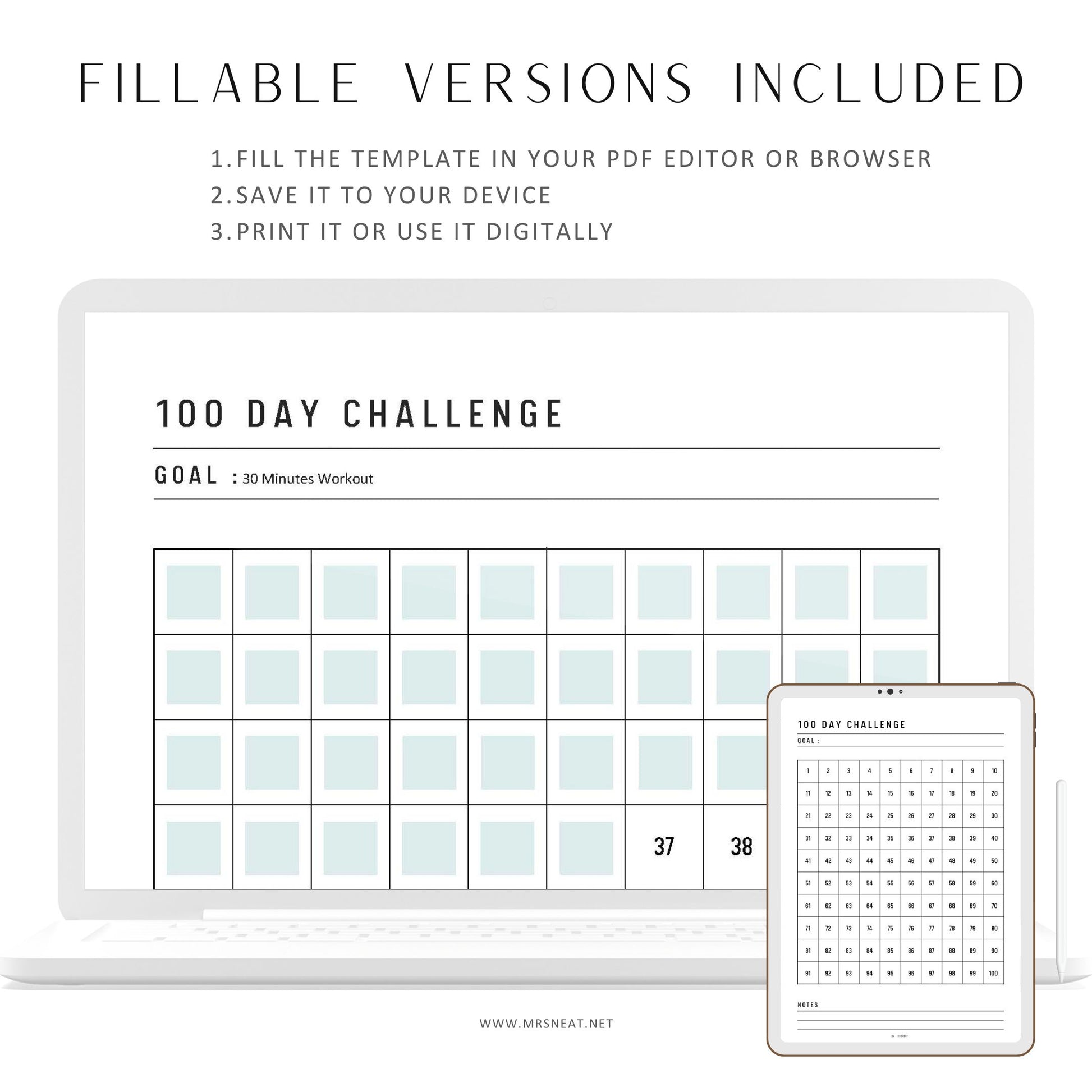 Fillable 100 Day Habit Challenge, Goal Setting, Challenge Tracker, Habit Planner, Habit Forming, Habit Printable, A4/A5/Letter/Half Letter