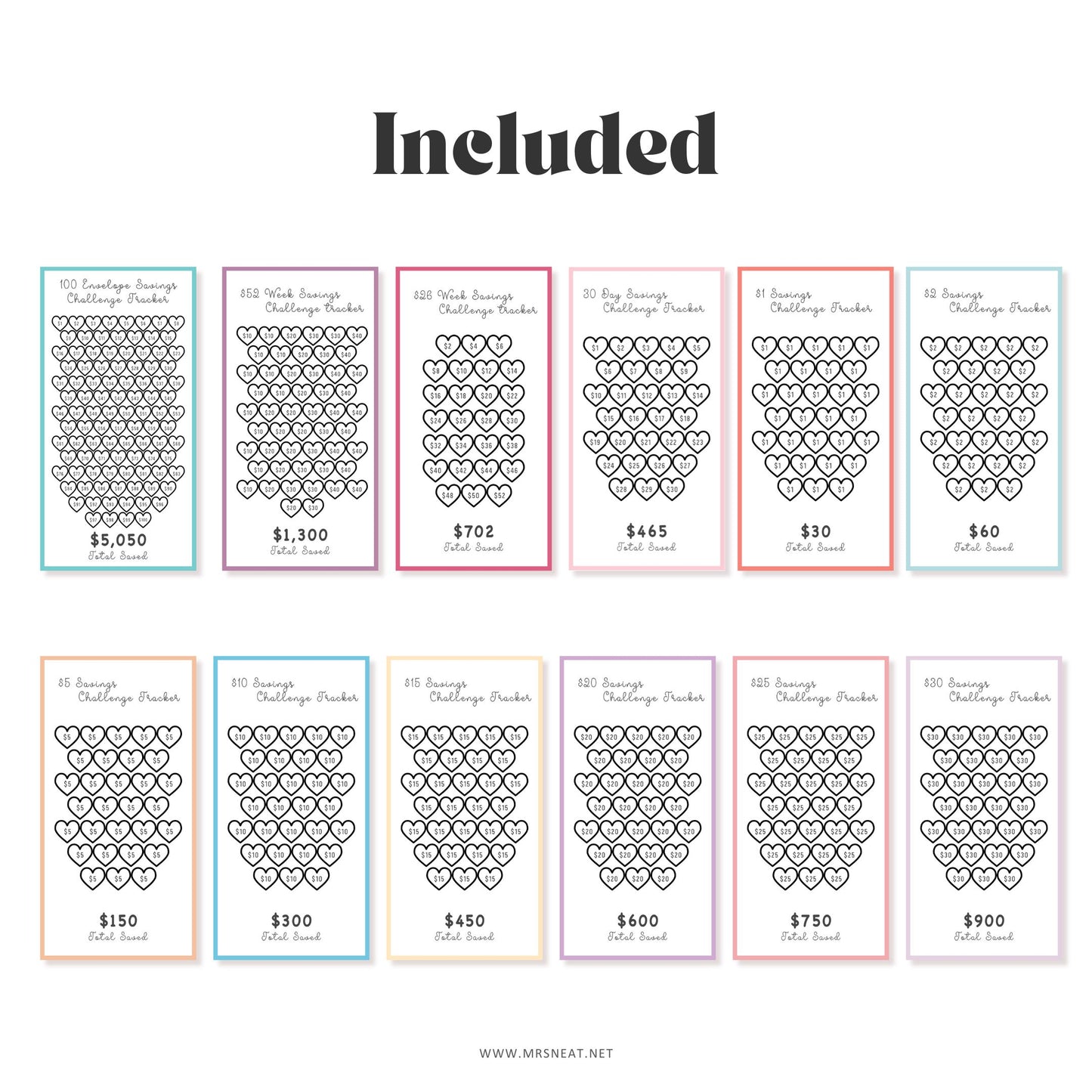Collection of reward charts with heart designs on a white background