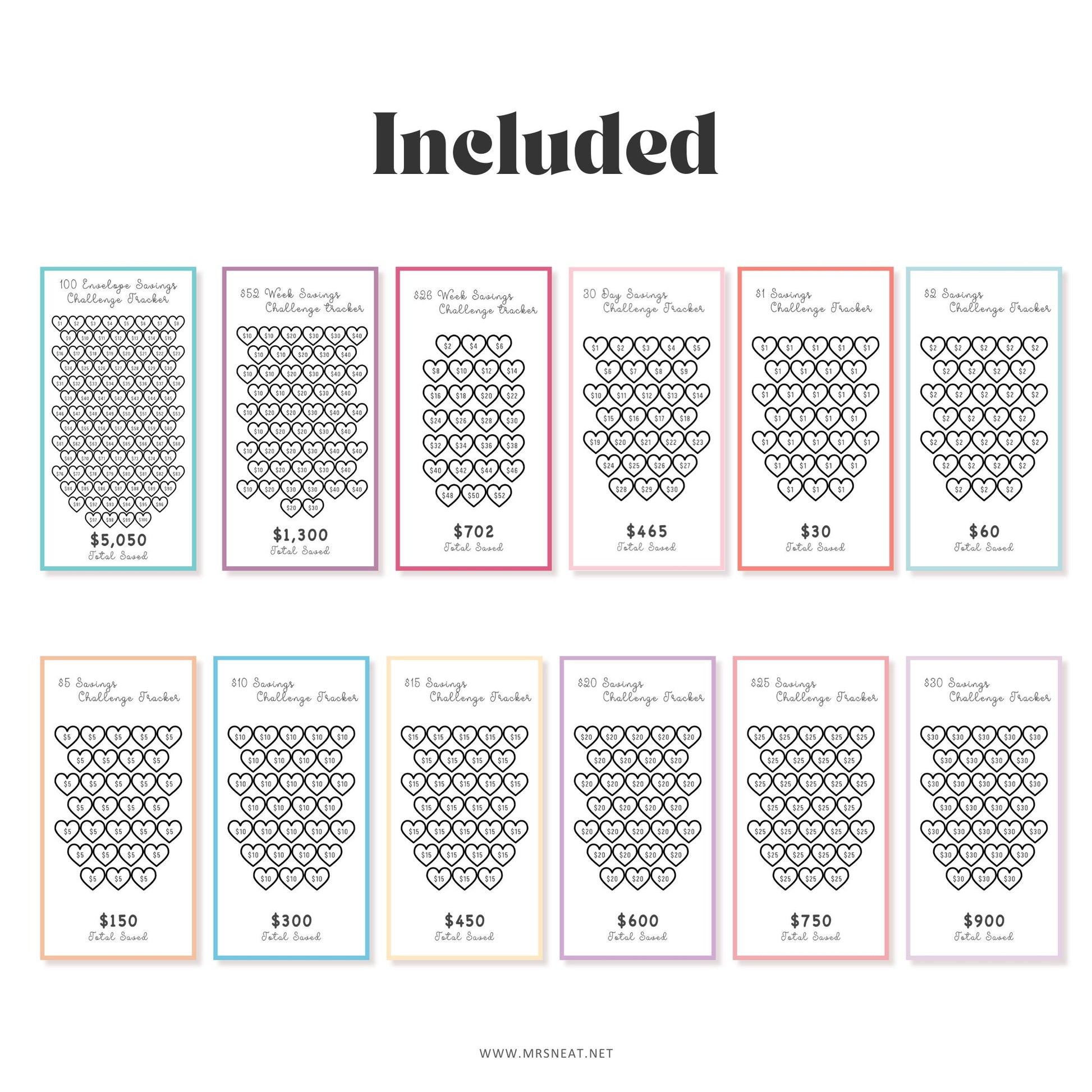 Collection of reward charts with heart designs on a white background