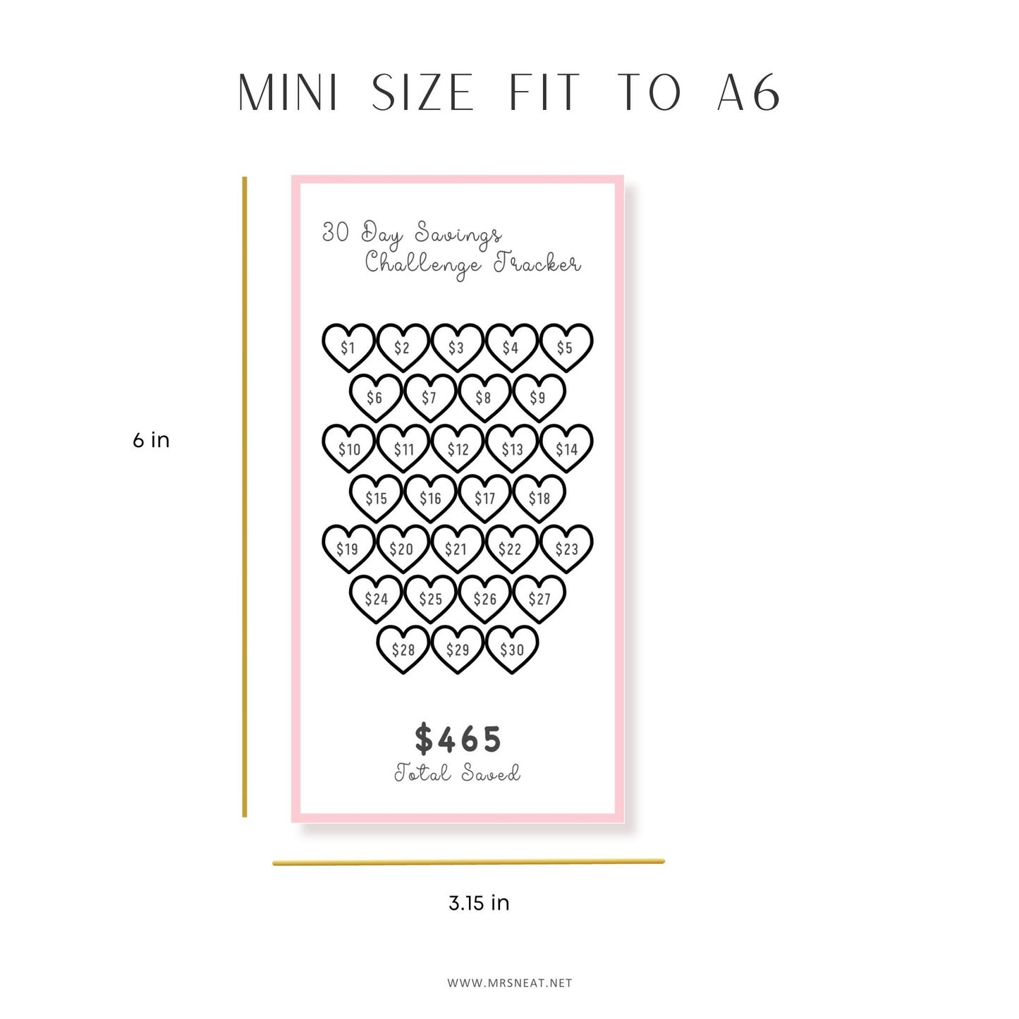 30-day challenge tracker with heart design on a white background