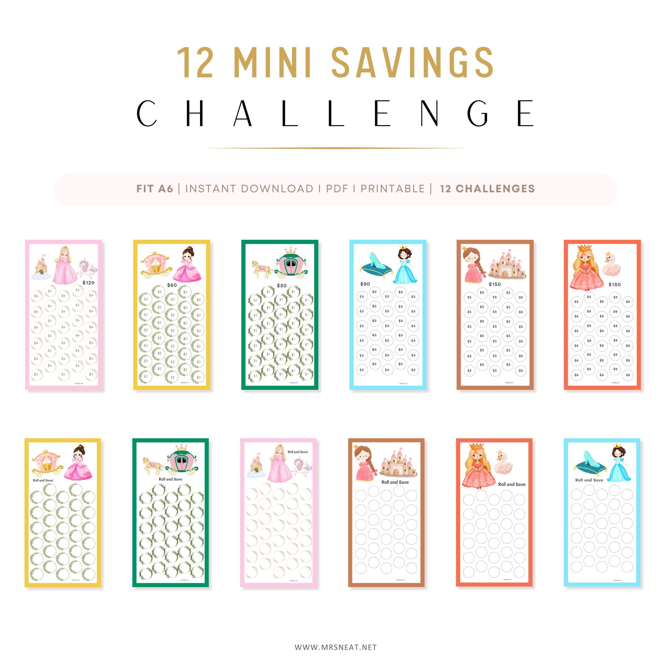12 Mini Savings Challenge PRINTABLE A6 - M556 – mrsneat