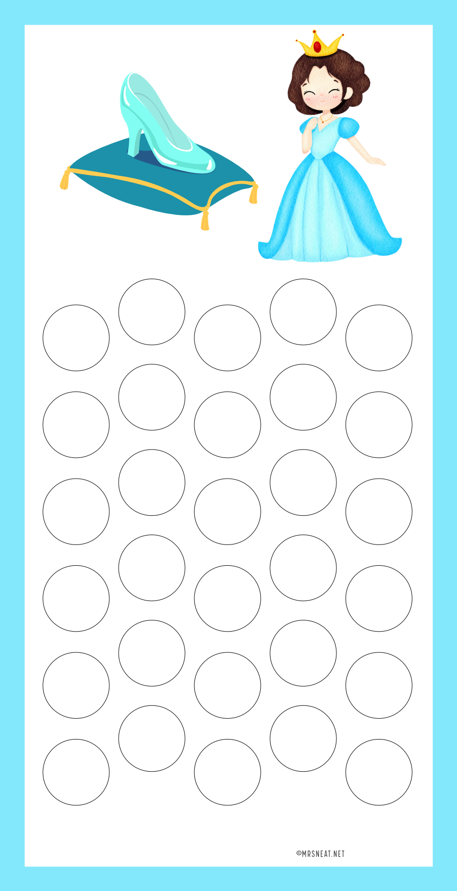 Princess-themed chart with a cinderella shoe and princess figure on a blue background