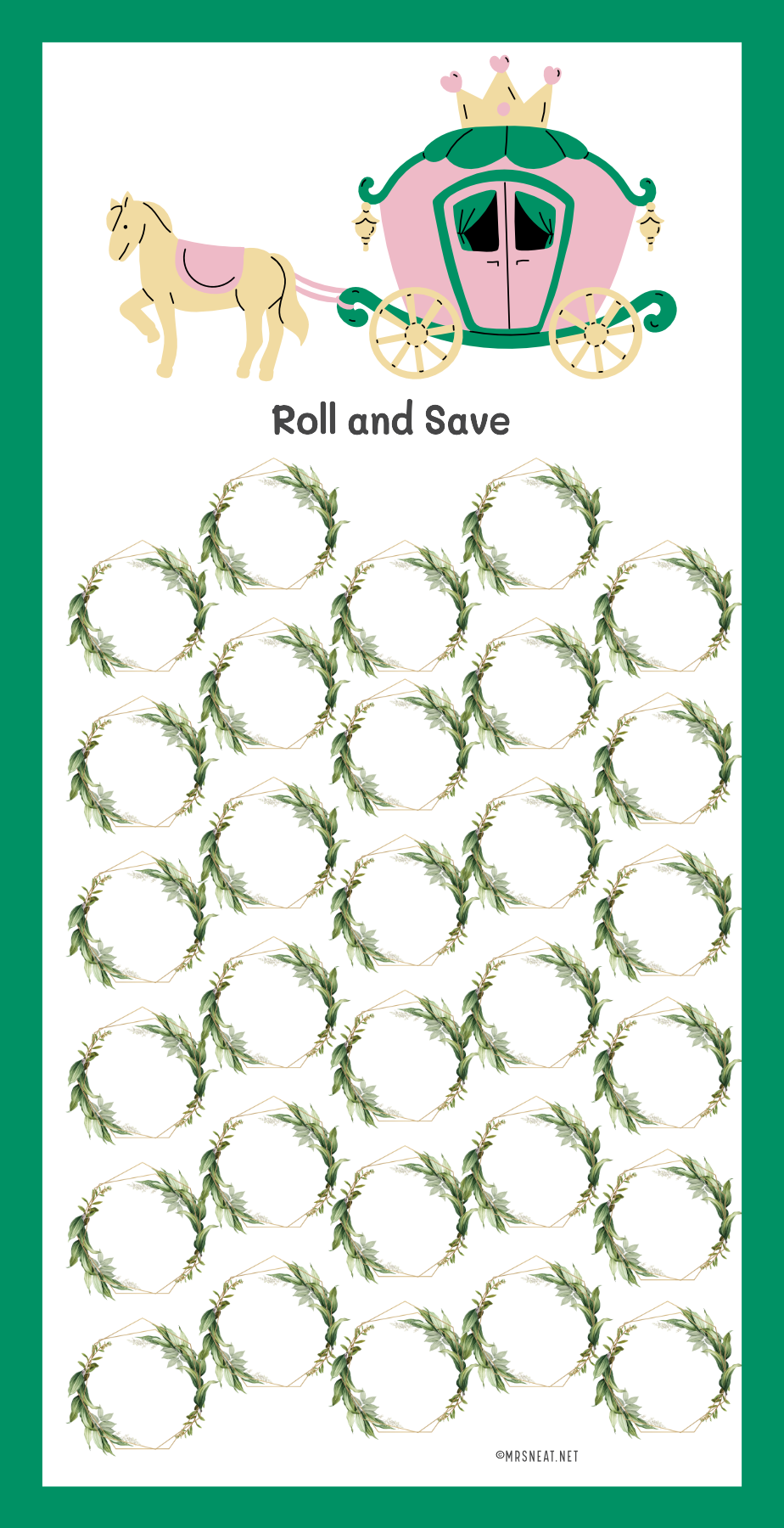 Sheet of decorative stickers with wreaths, a horse, and carriage on a white background.