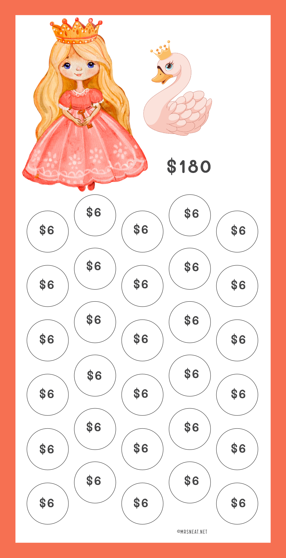 Cartoon princess and swan with price tag on a white background